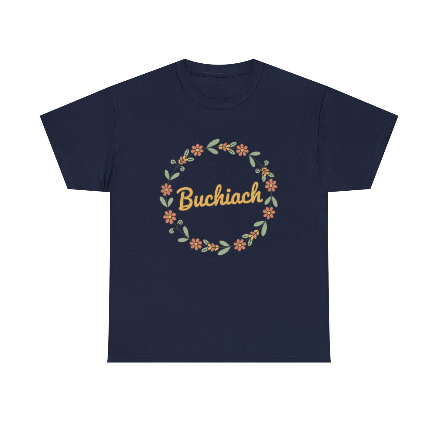 Buchiach Floral Wreath T-Shirt — Retro Script Garden Tee Printify