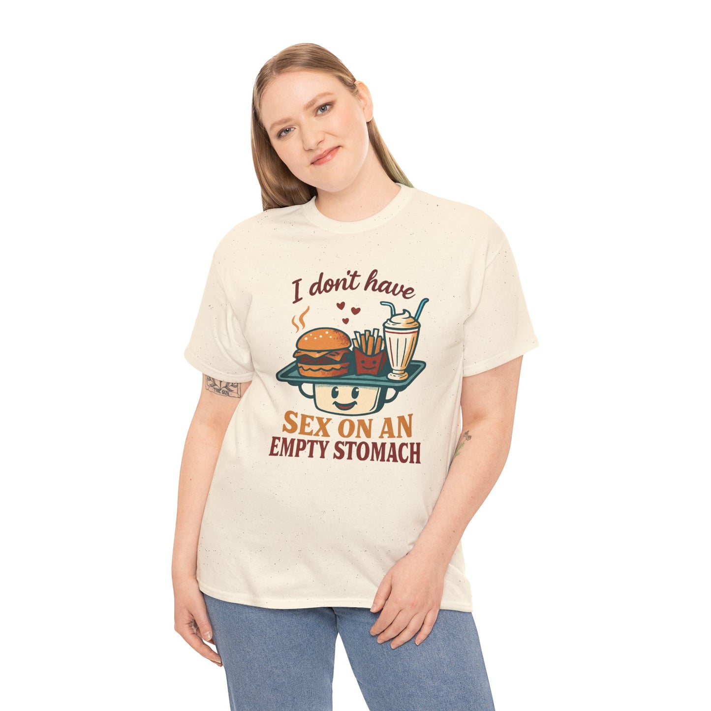 "I Don't Have Sex on an Empty Stomach" Burger & Milkshake Funny T-Shirt