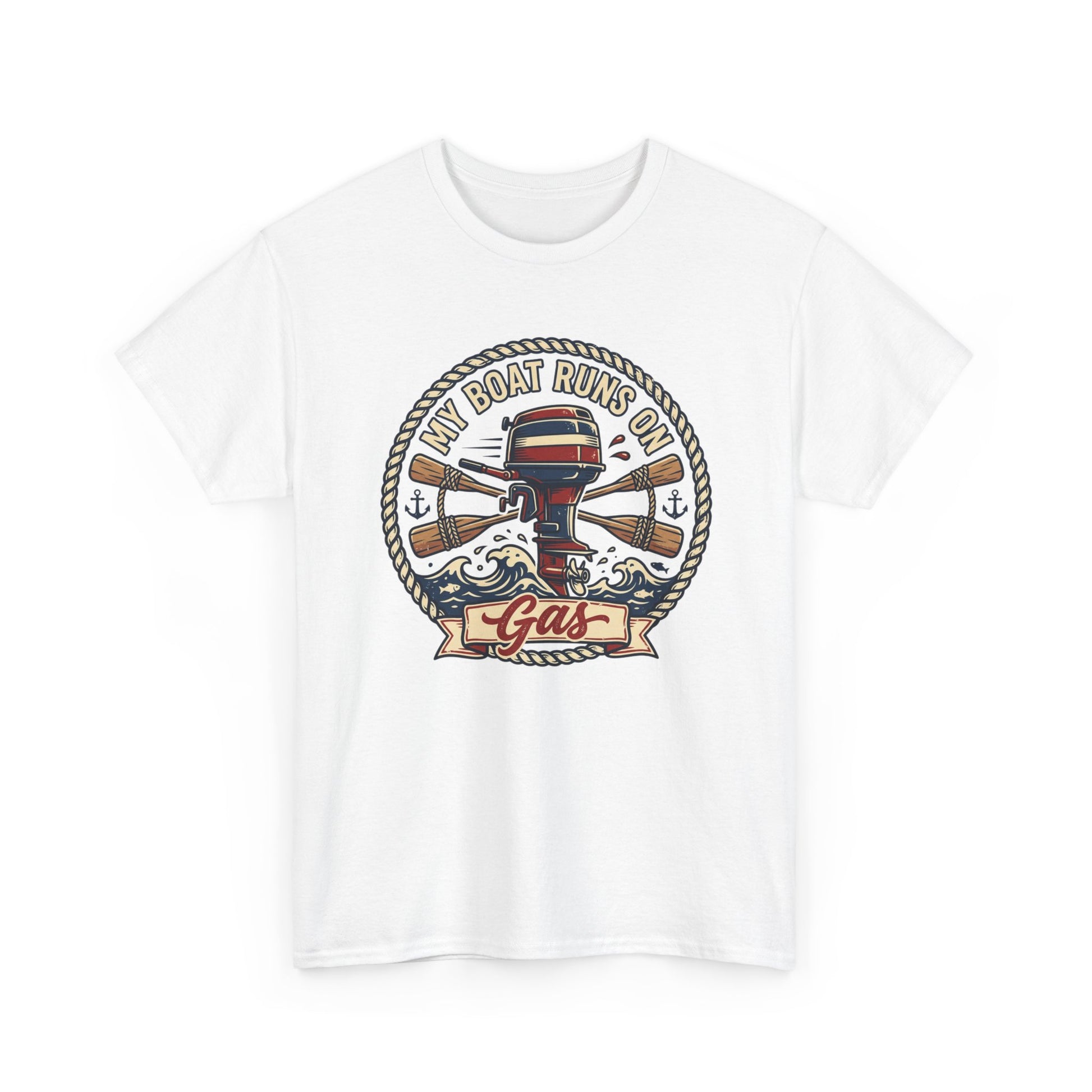 Boat Runs on Gas T-Shirt — Vintage Outboard Motor Fishing Tee Printify