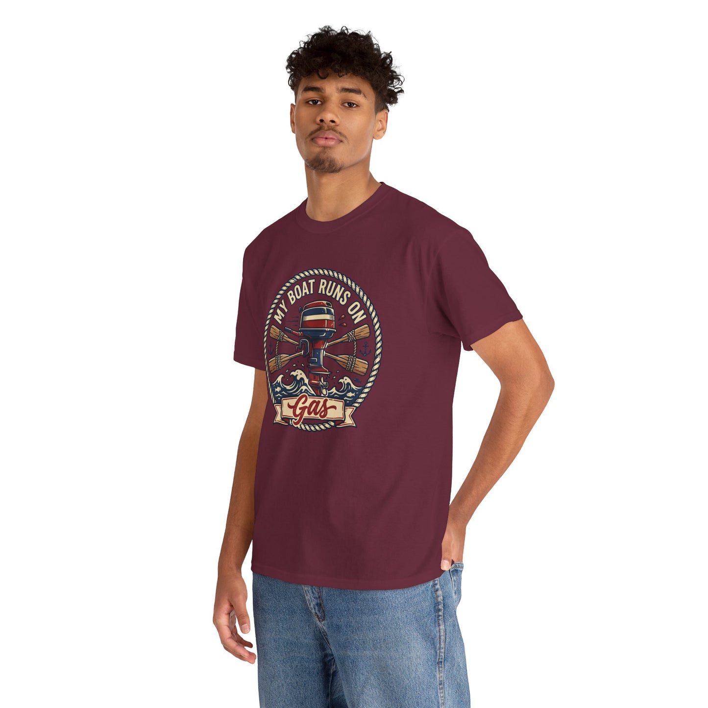 Boat Runs on Gas T-Shirt — Vintage Outboard Motor Fishing Tee Printify