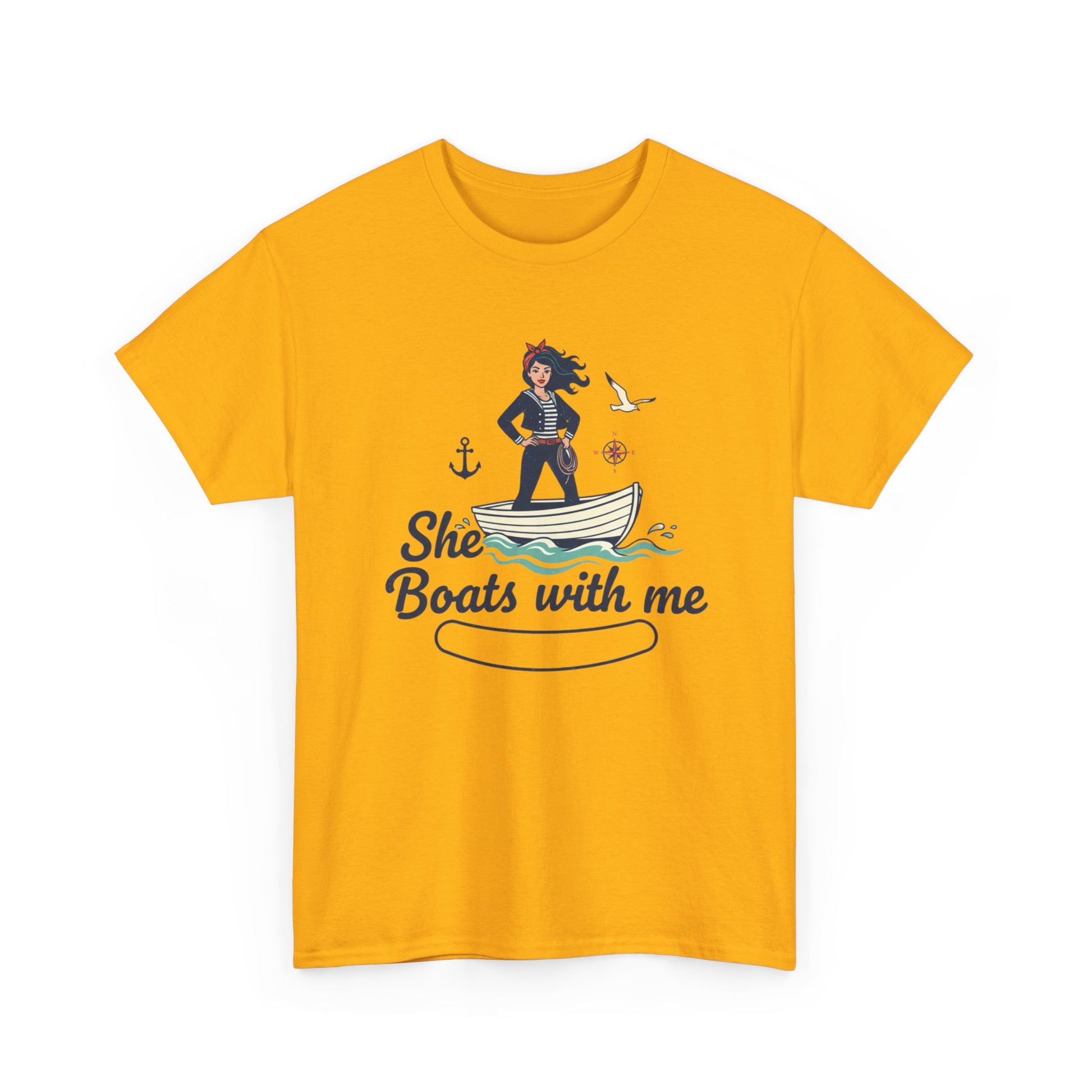 T-Shirt — "She Boats With Me" Nautical Couple Tee Printify