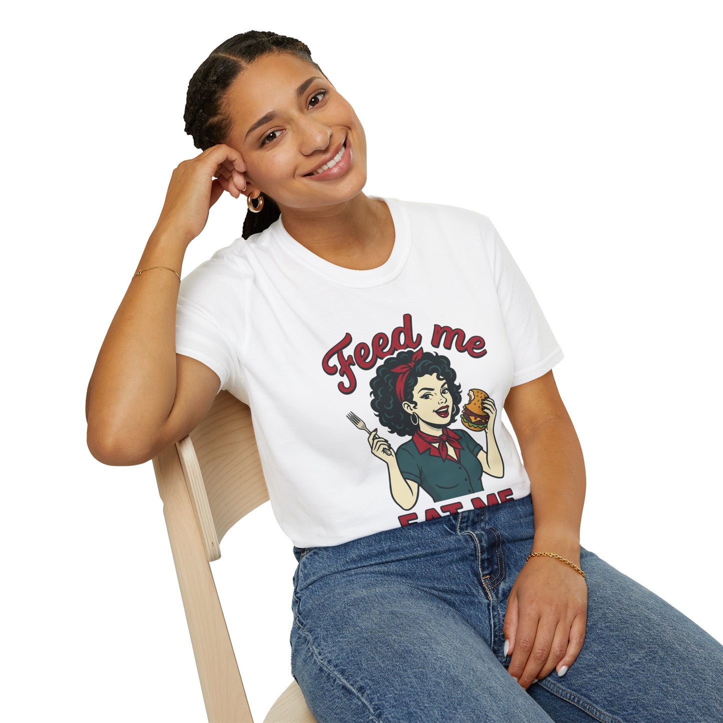 Feed Me Eat Me T-Shirt — Retro Pinup Burger Graphic Tee Printify
