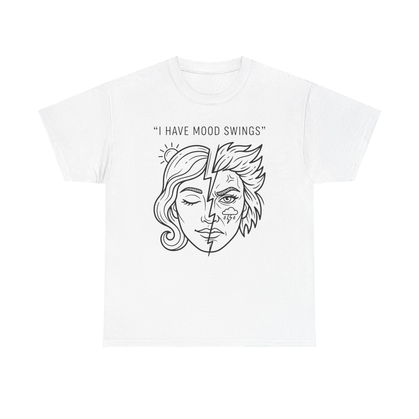 Mood Swings Graphic Tee — Split Face Line Art "I Have Mood Swings" T-Shirt Printify