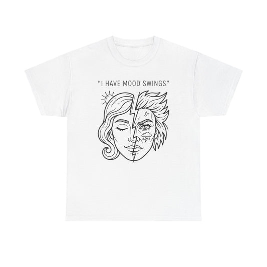 Mood Swings Graphic Tee — Split Face Line Art "I Have Mood Swings" T-Shirt Printify