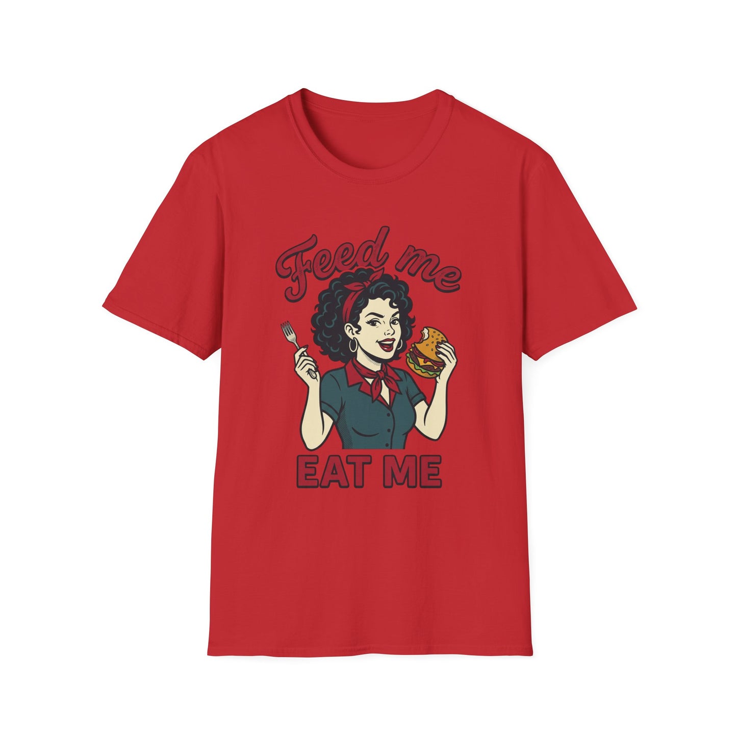 Feed Me Eat Me T-Shirt — Retro Pinup Burger Graphic Tee Printify