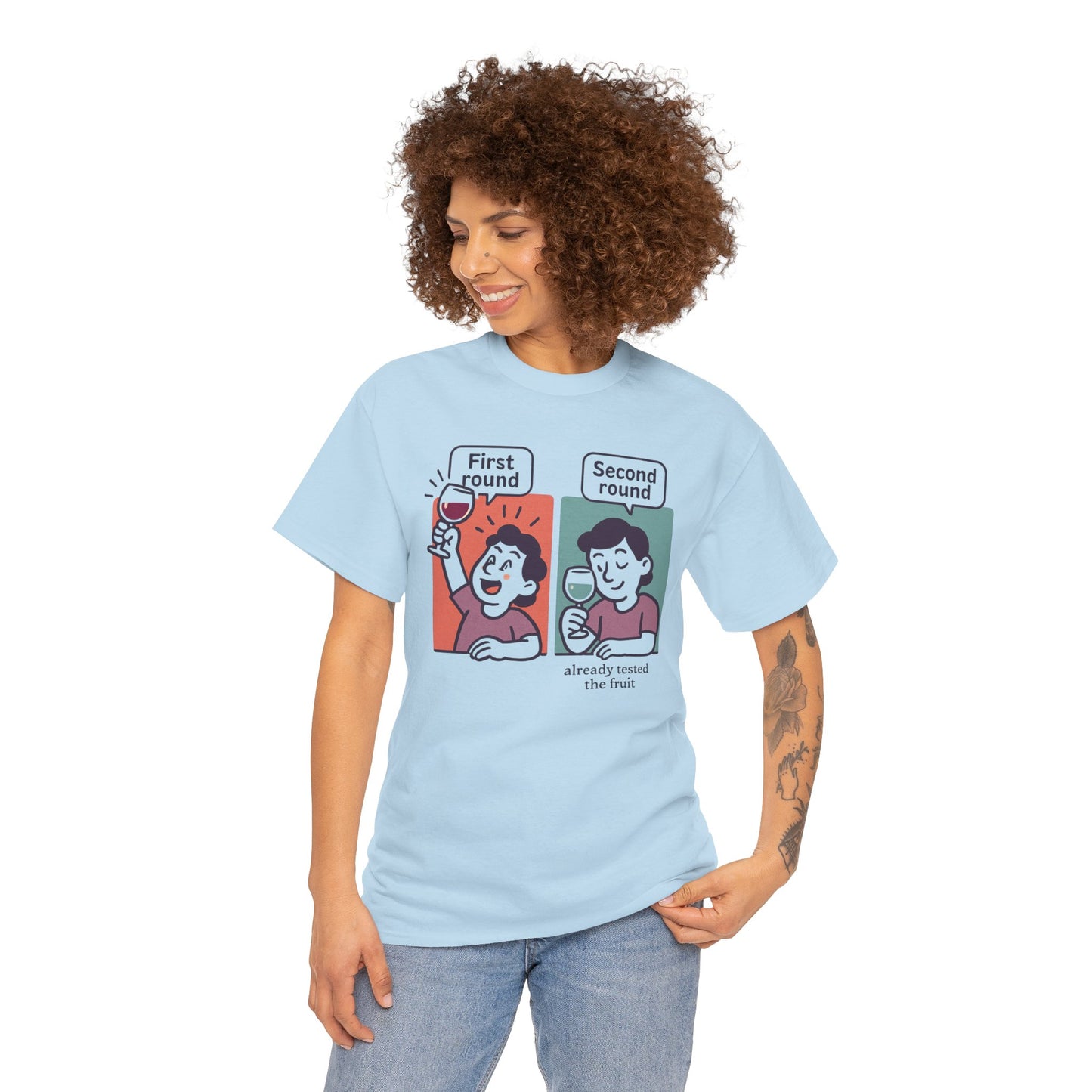 T-Shirt — "First round / Second round: already tasted the fruit" Comic Graphic Tee