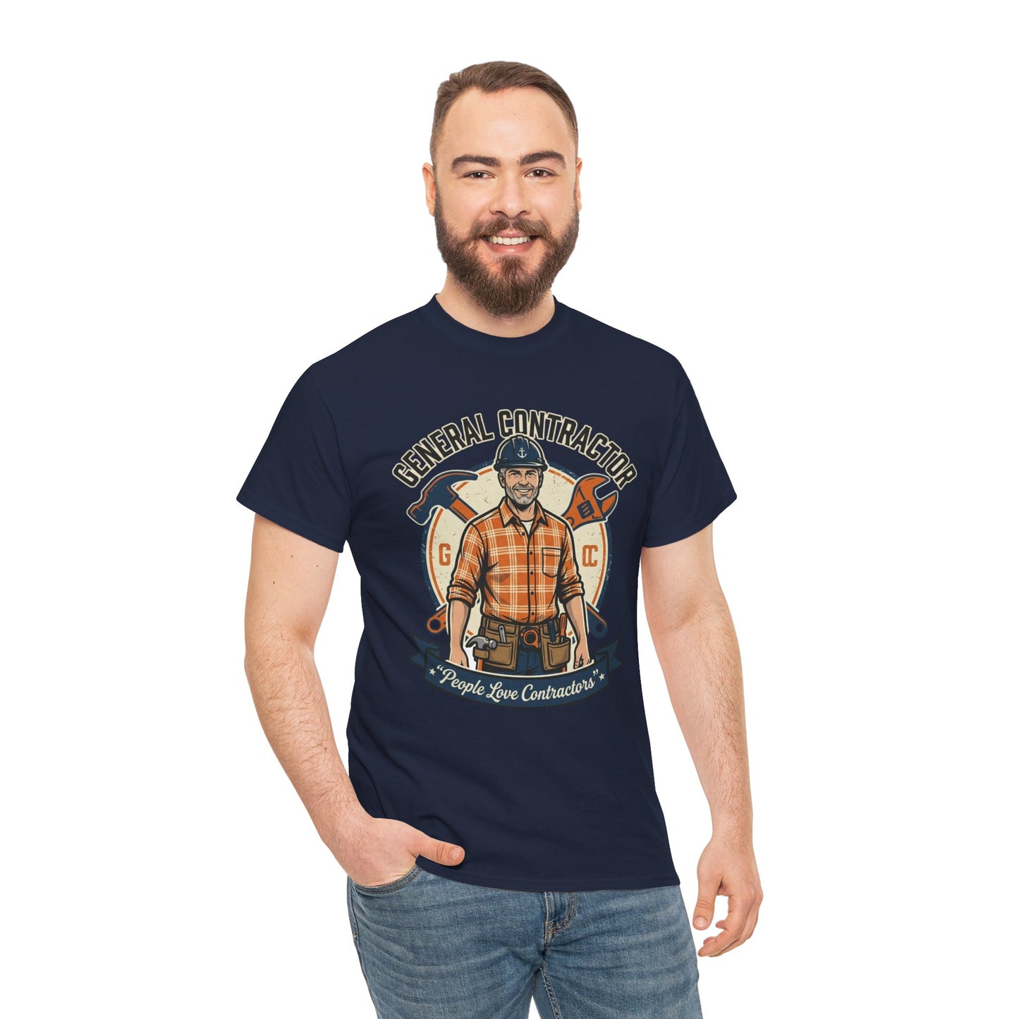 General Contractor T-Shirt — Vintage Construction Worker Logo Tee Printify