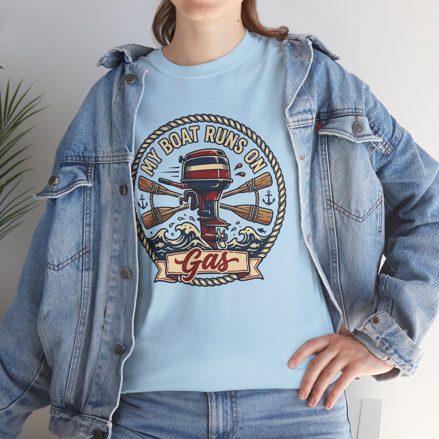 Boat Runs on Gas T-Shirt — Vintage Outboard Motor Fishing Tee Printify