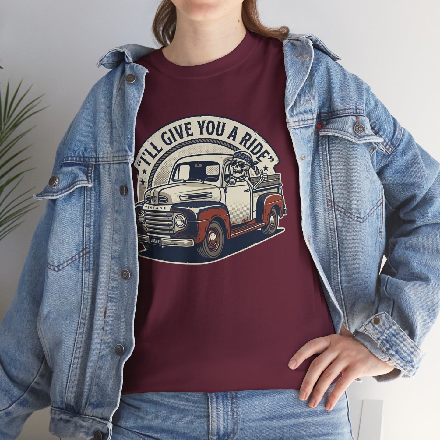 Vintage Pickup Truck T-Shirt — “I’ll Give You a Ride” Classic Retro Tee Printify
