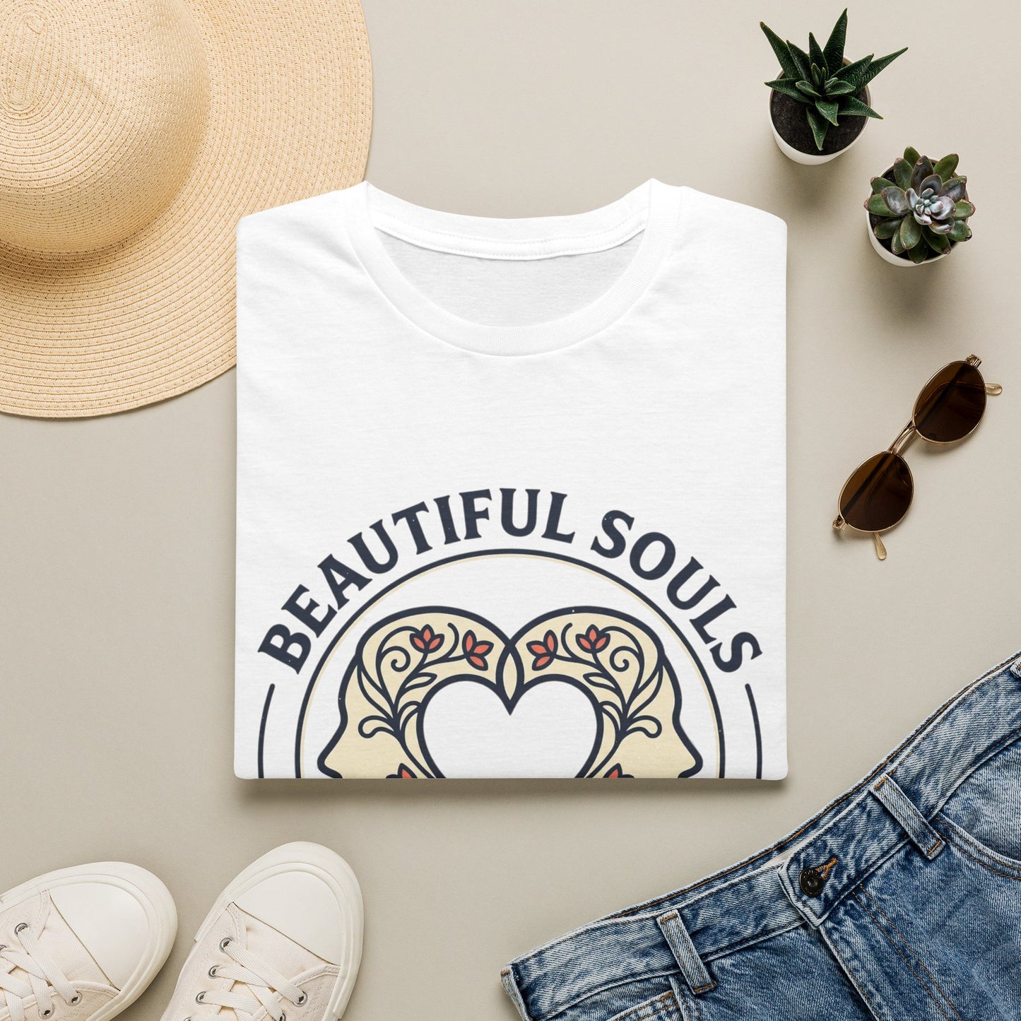 Beautiful Souls Graphic T-Shirt — "Beautiful Souls" Heart Floral Tee