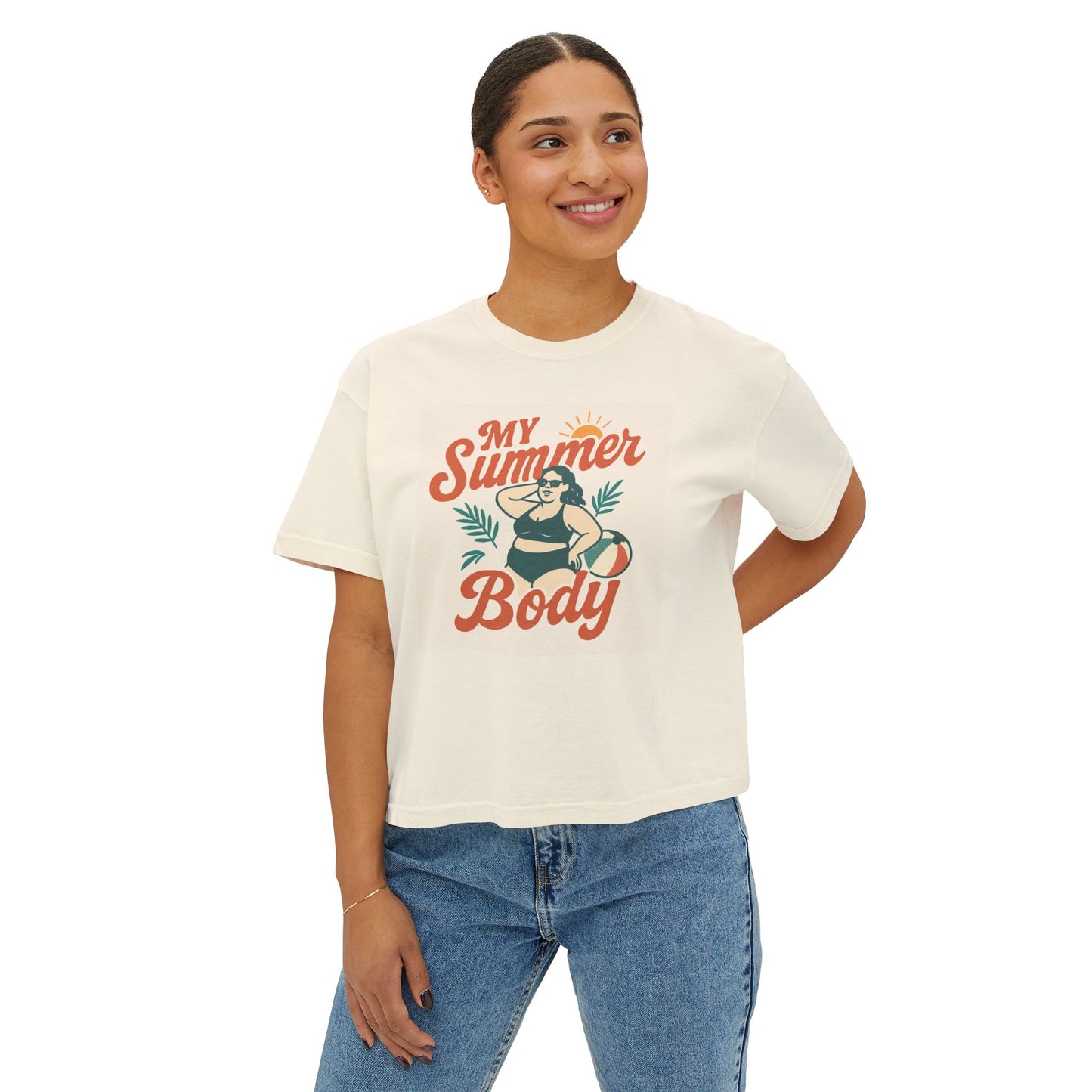 My Summer Body Boxy Tee — Retro Beach Graphic Women’s T‑Shirt