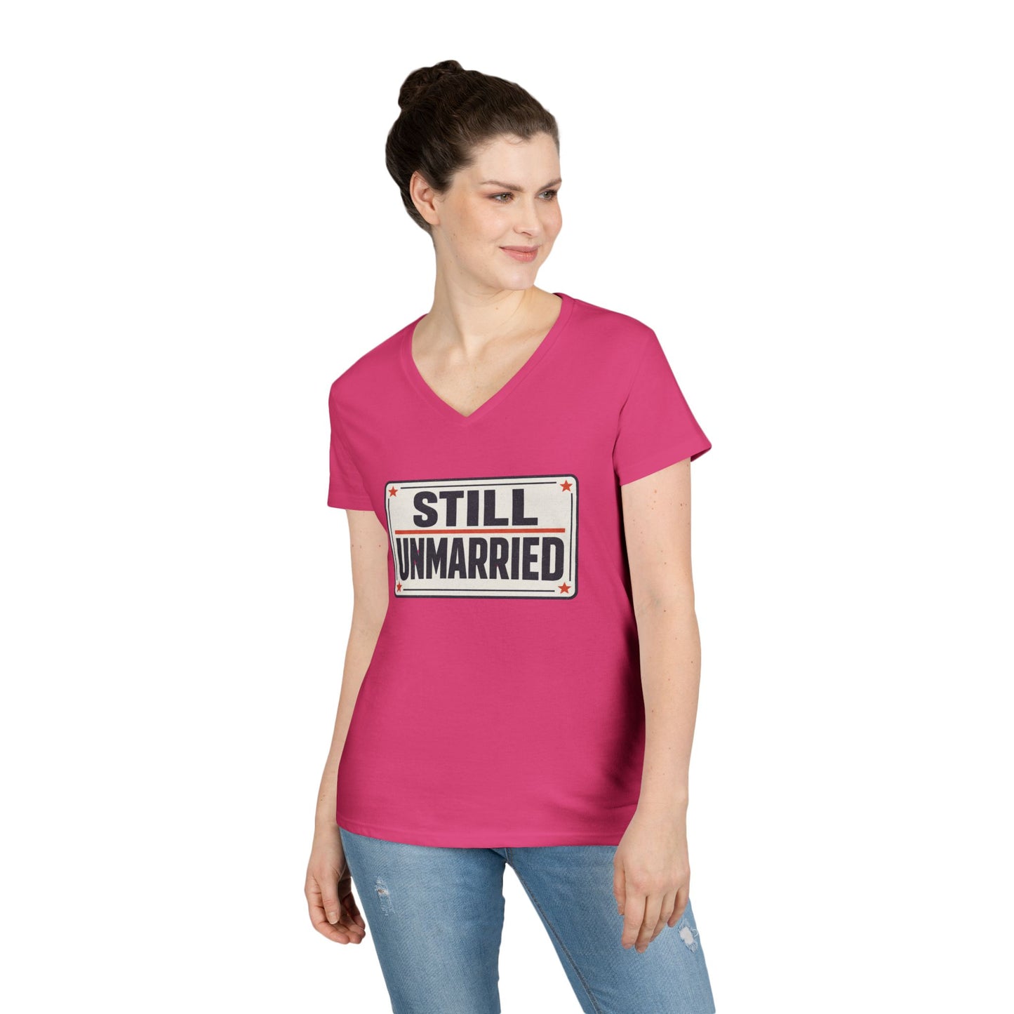 Still Unmarried V-Neck Tee — Funny Single Women T-Shirt