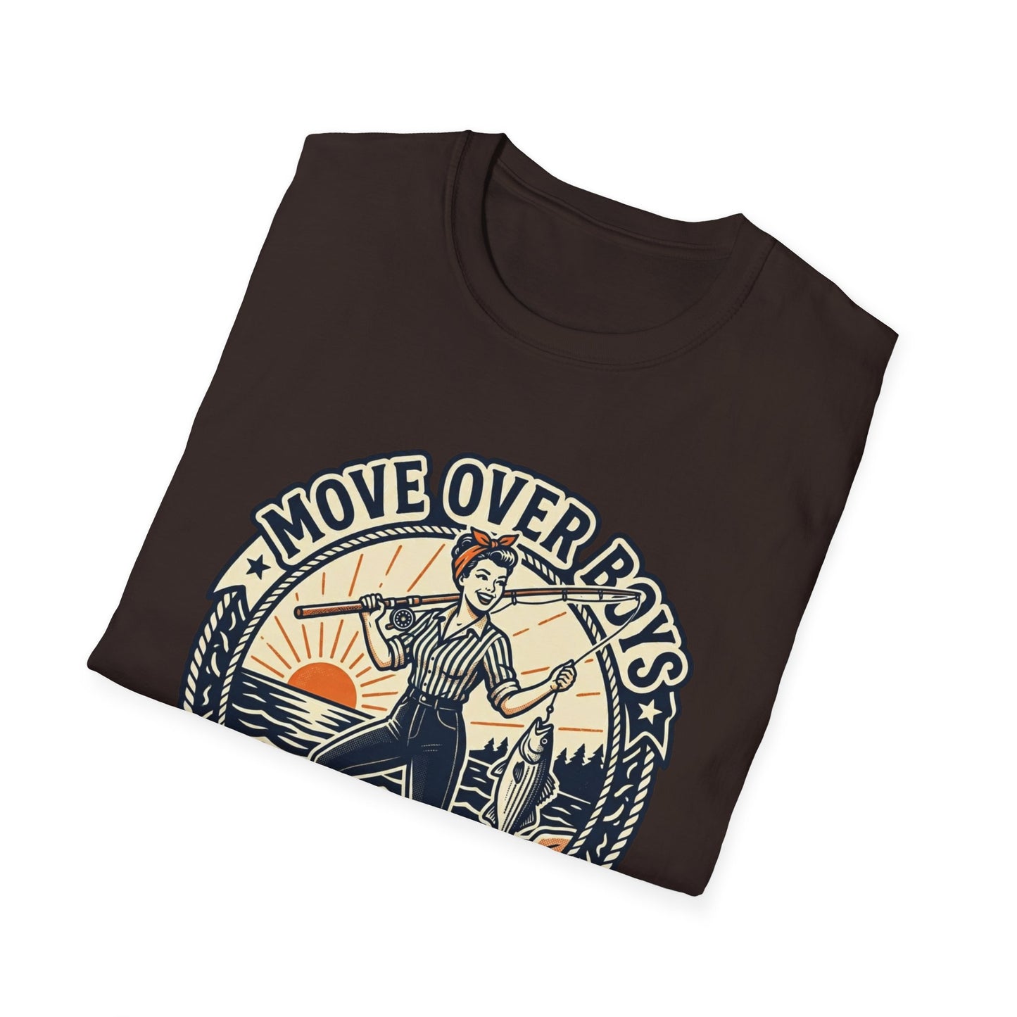 "Move Over Boys, Let This Girl Show How to Fish" Vintage Design - Fishing T-Shirt
