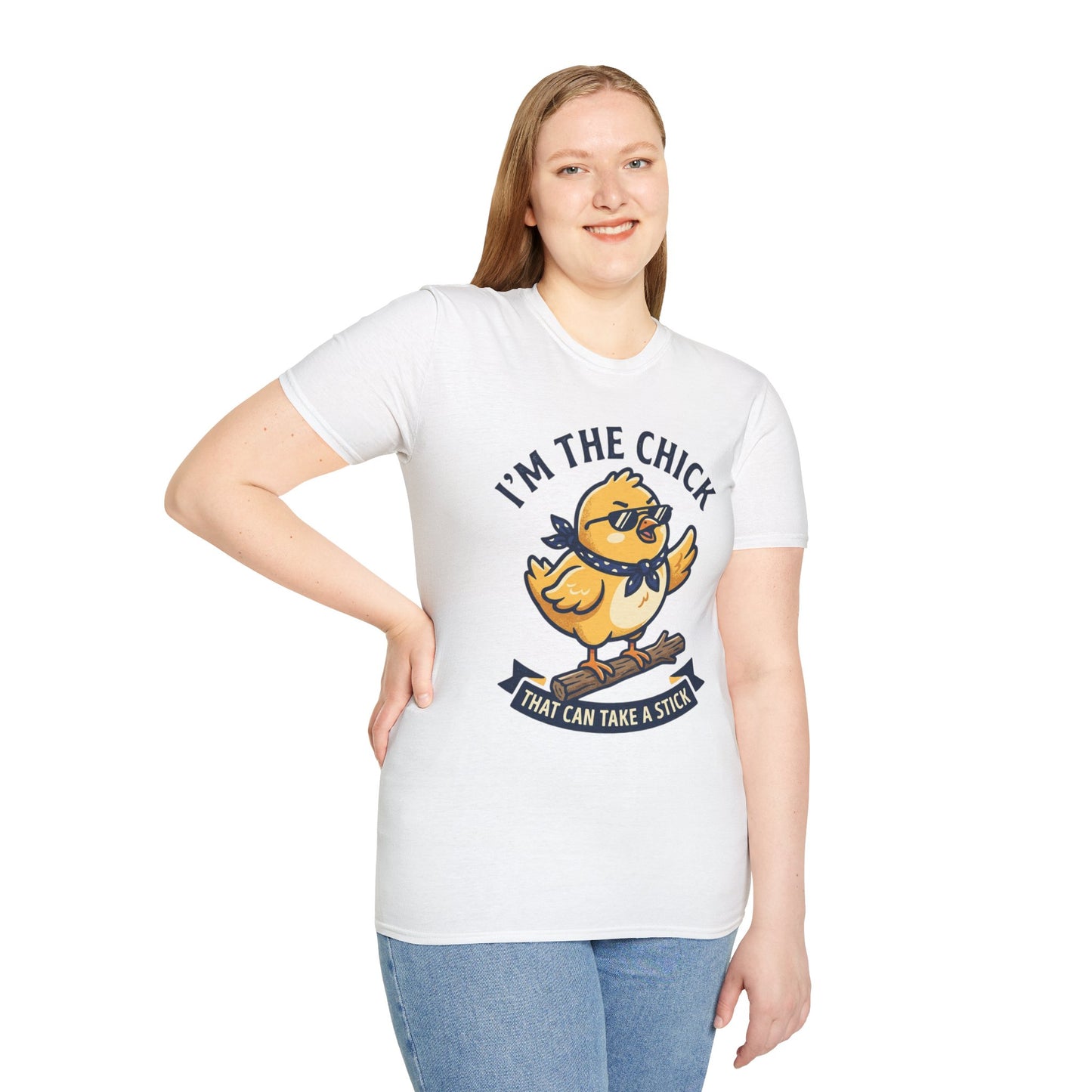 I’m the Chick That Can Take a Stick T-Shirt — Cute Tough Chick Graphic Tee Printify