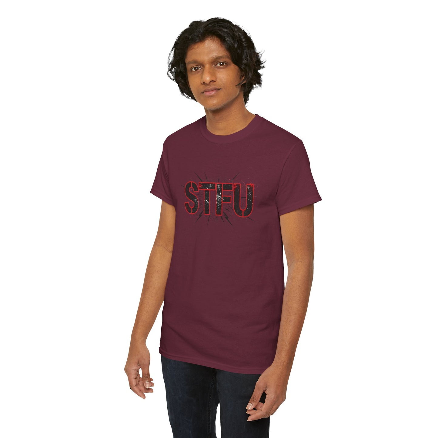STFU Graphic Tee — Bold Distressed Text Shirt for Statement Style Printify