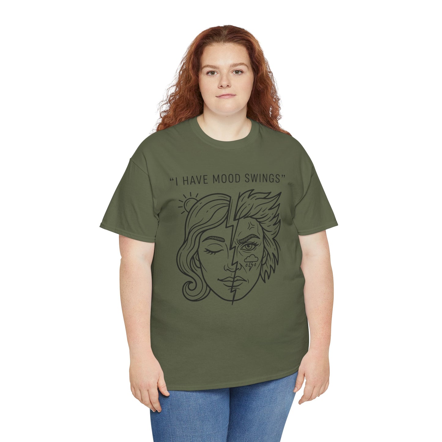 Mood Swings Graphic Tee — Split Face Line Art "I Have Mood Swings" T-Shirt Printify