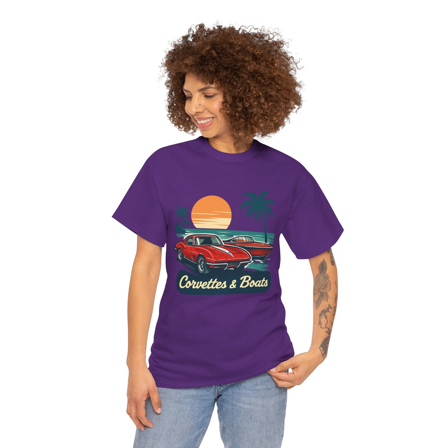 Corvettes & Boats Retro Sunset T‑Shirt