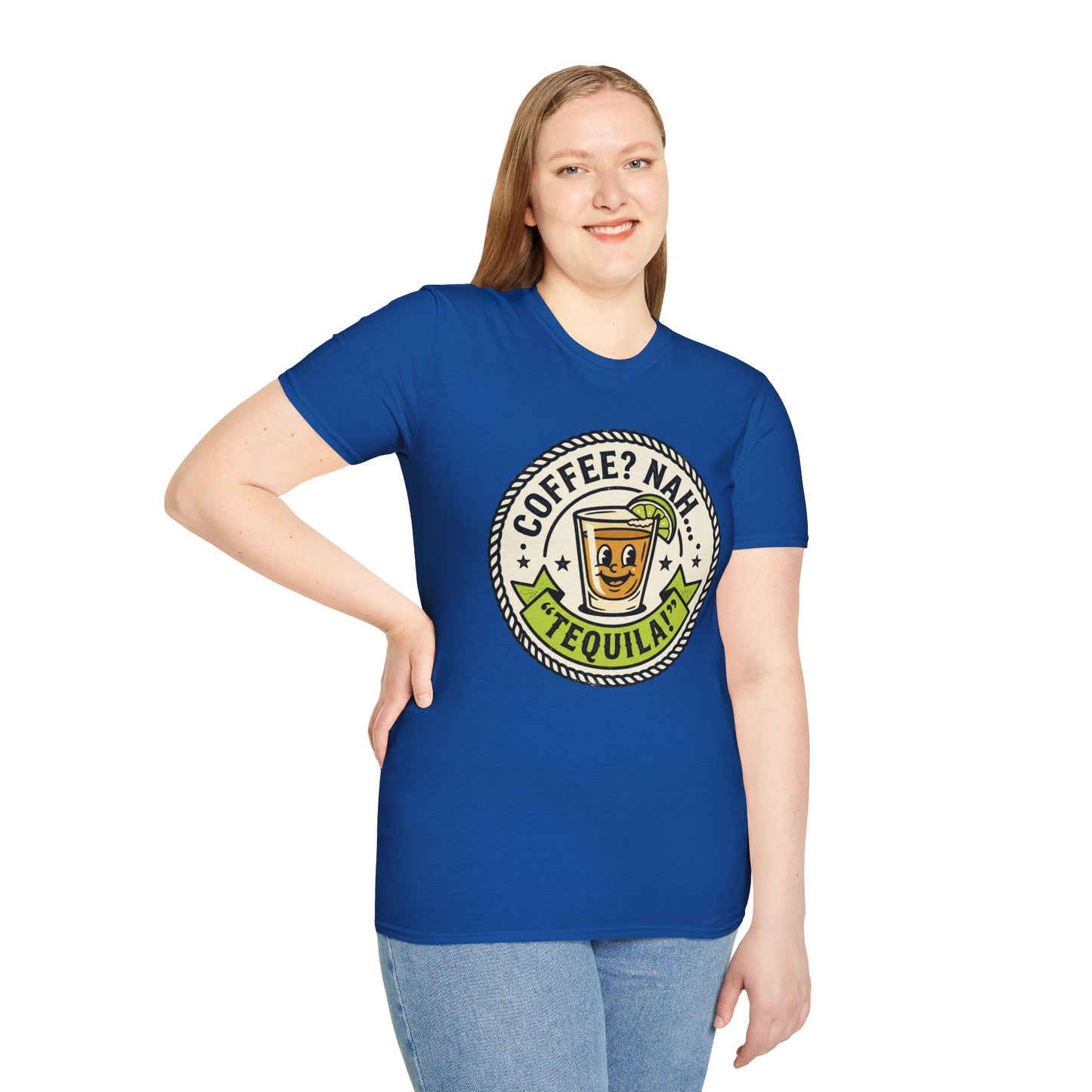 Coffee? Nah, Tequila! T-Shirt – Funny Shot Glass Graphic Tee for Party Lovers