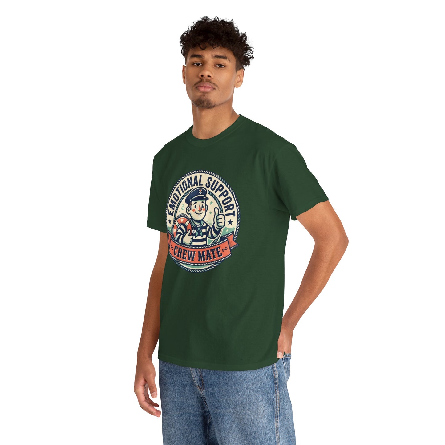 Emotional Support Crew Mate T‑Shirt — Retro Nautical Crewmate Tee Printify
