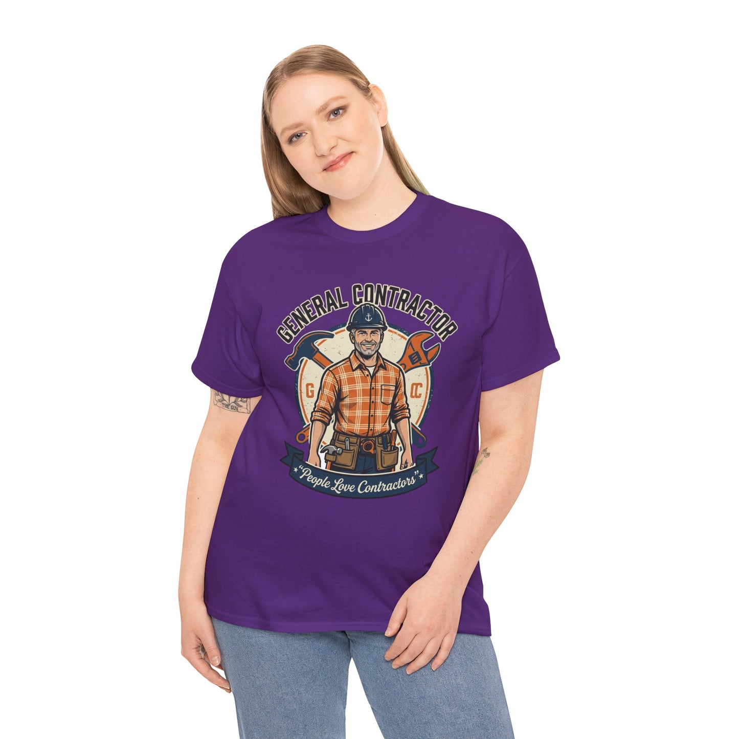 General Contractor T-Shirt — Vintage Construction Worker Logo Tee Printify