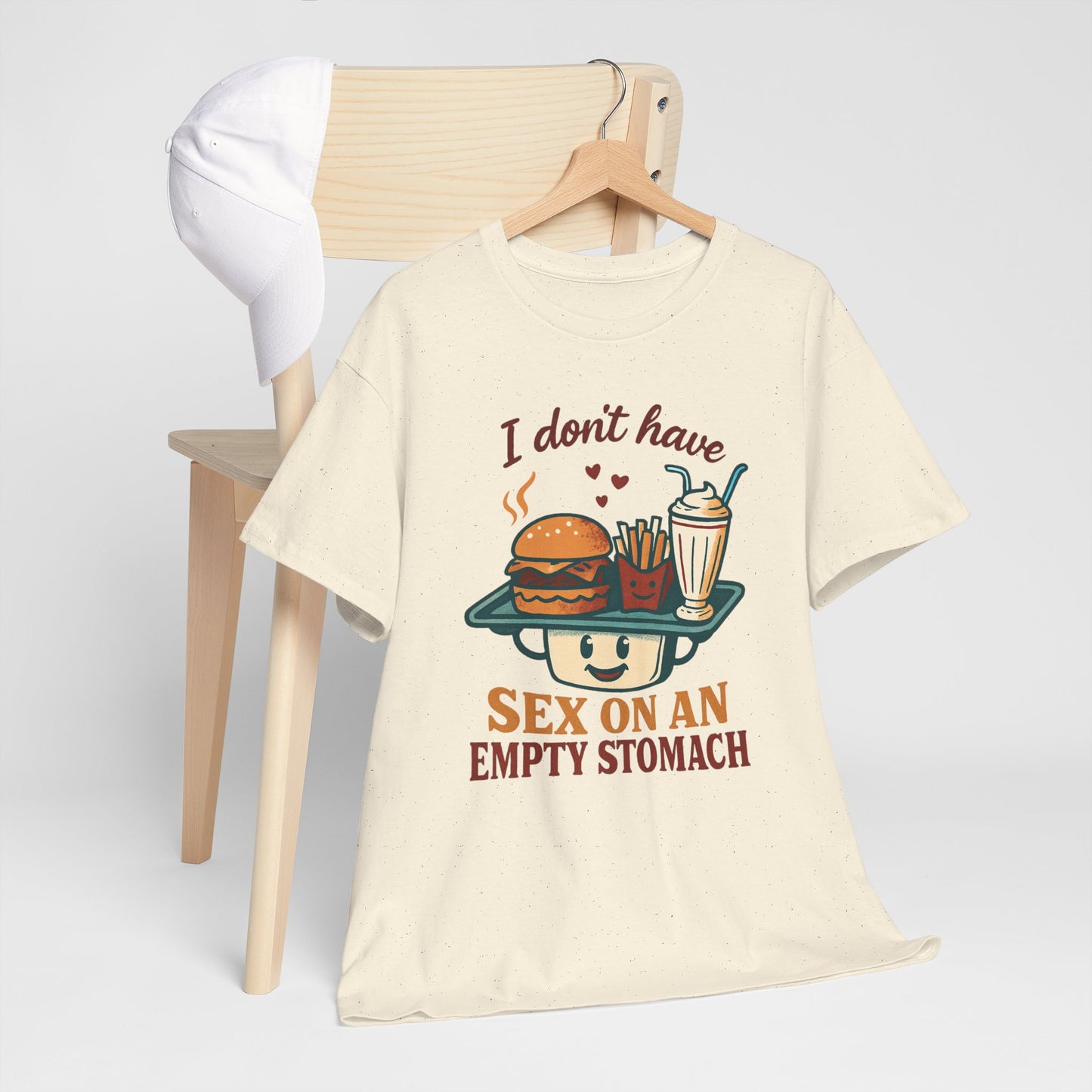 "I Don't Have Sex on an Empty Stomach" Burger & Milkshake Funny T-Shirt