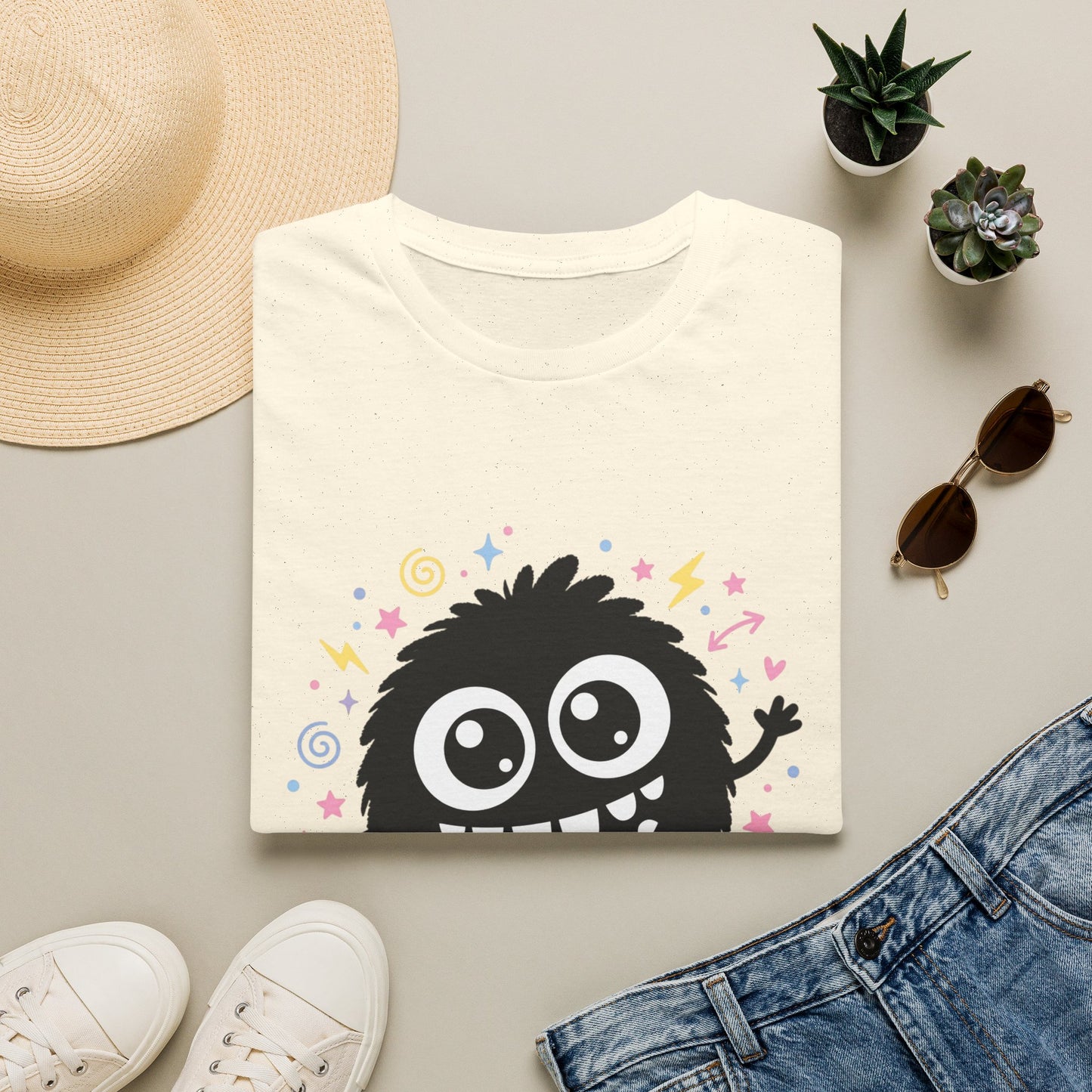 Cute Fuzzy Monster T-Shirt — Playful Cartoon Graphic Tee for Kids & Adults