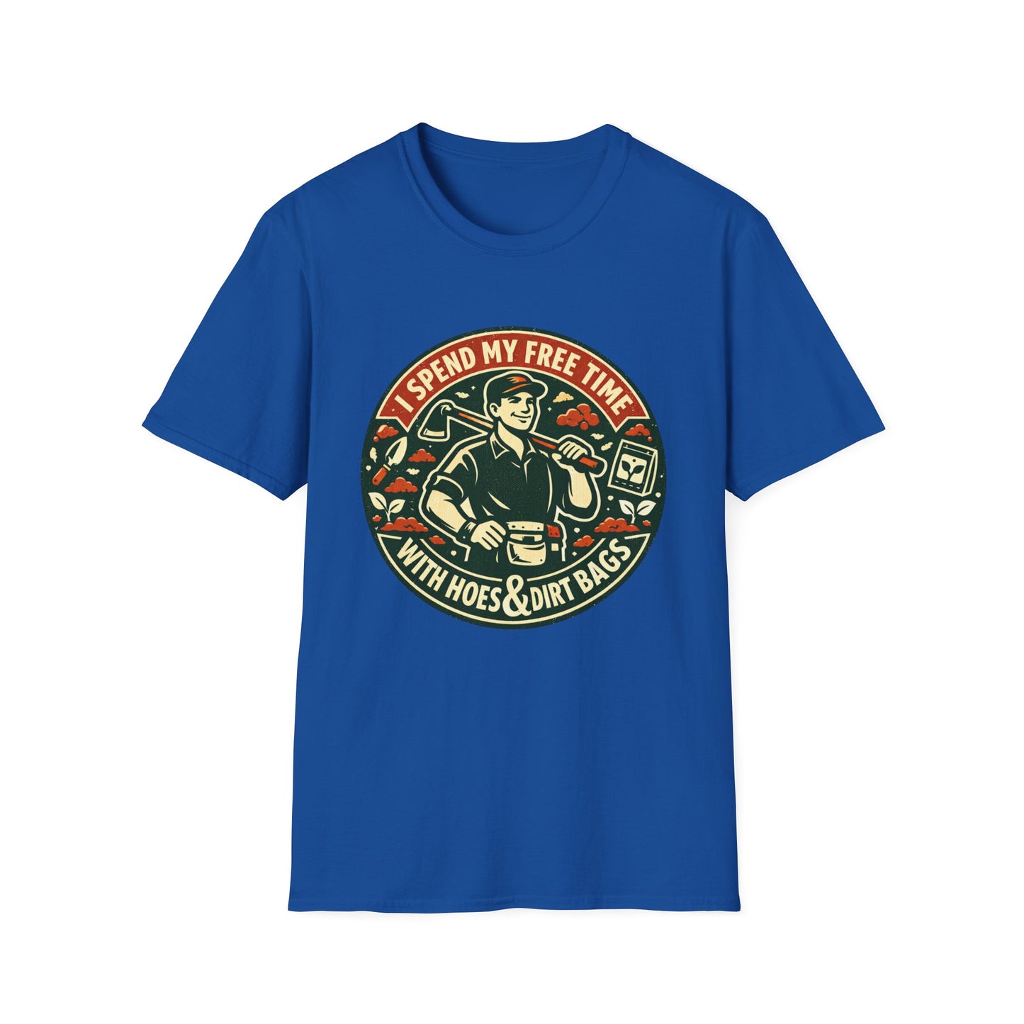 Gardener T-Shirt — “I Spend My Free Time With Hoes & Dirt Bags” Retro Gardening Tee