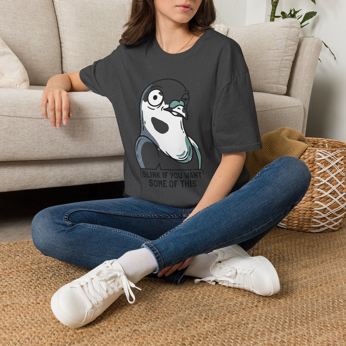 Pigeon Meme T‑Shirt — “Blink If You Want Some Of This” Funny Graphic Tee