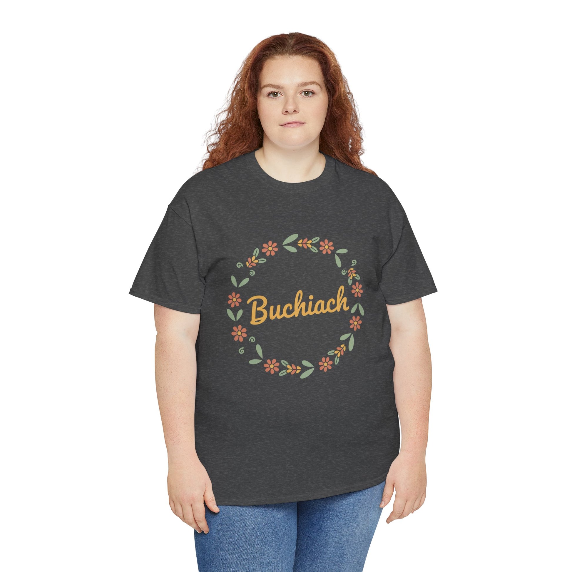 Buchiach Floral Wreath T-Shirt — Retro Script Garden Tee Printify