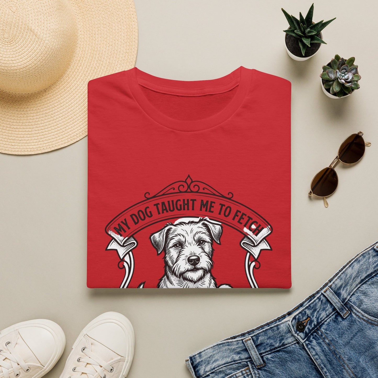 "My Dog Taught Me to Fetch" Vintage Pup Graphic Tee-Dog T-Shirt