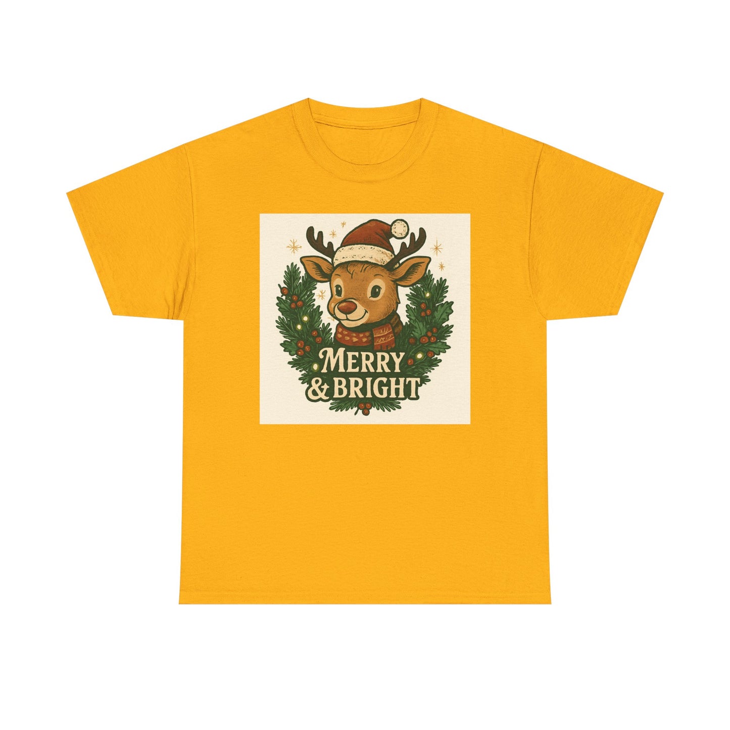 Merry & Bright Reindeer Christmas T-Shirt Printify