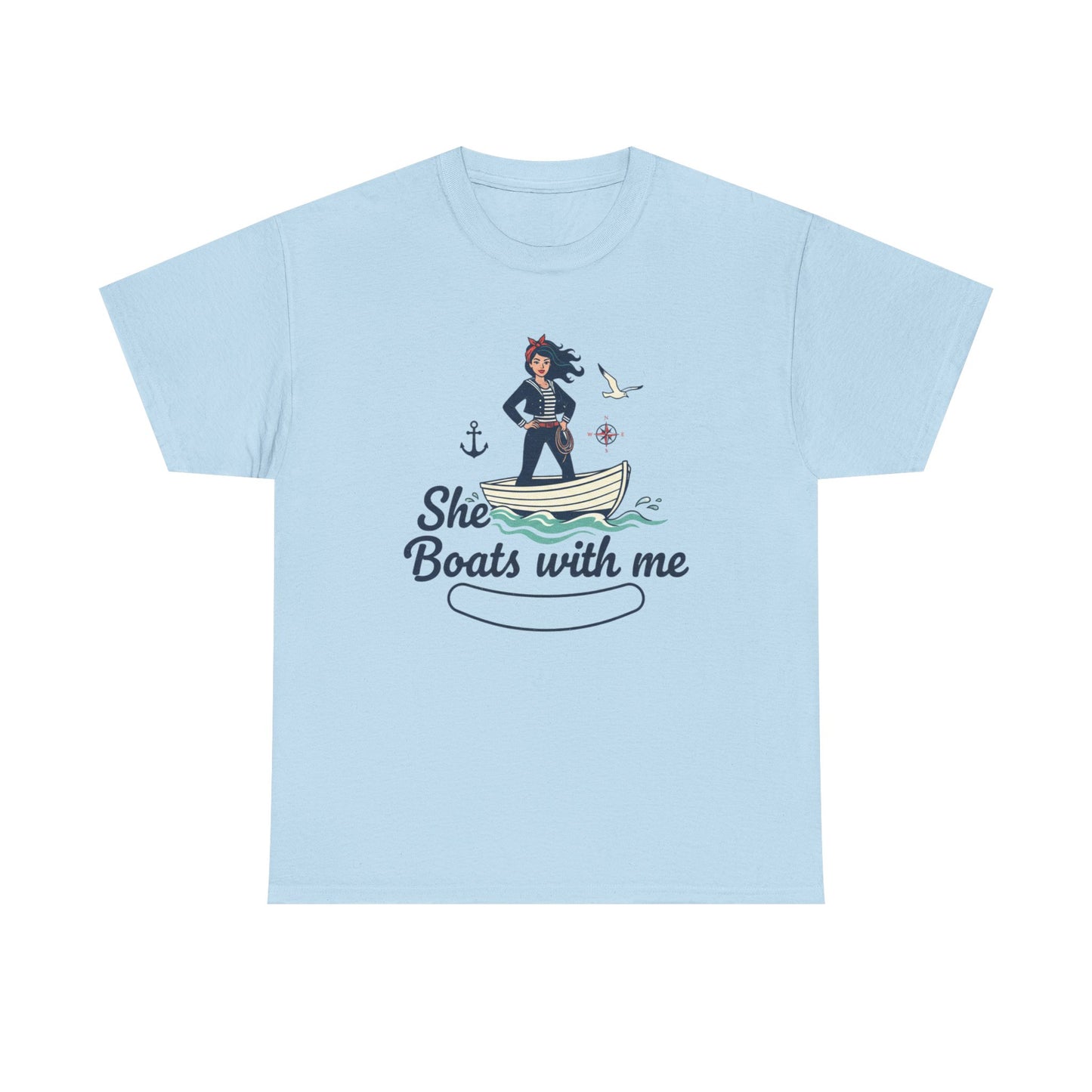 T-Shirt — "She Boats With Me" Nautical Couple Tee Printify