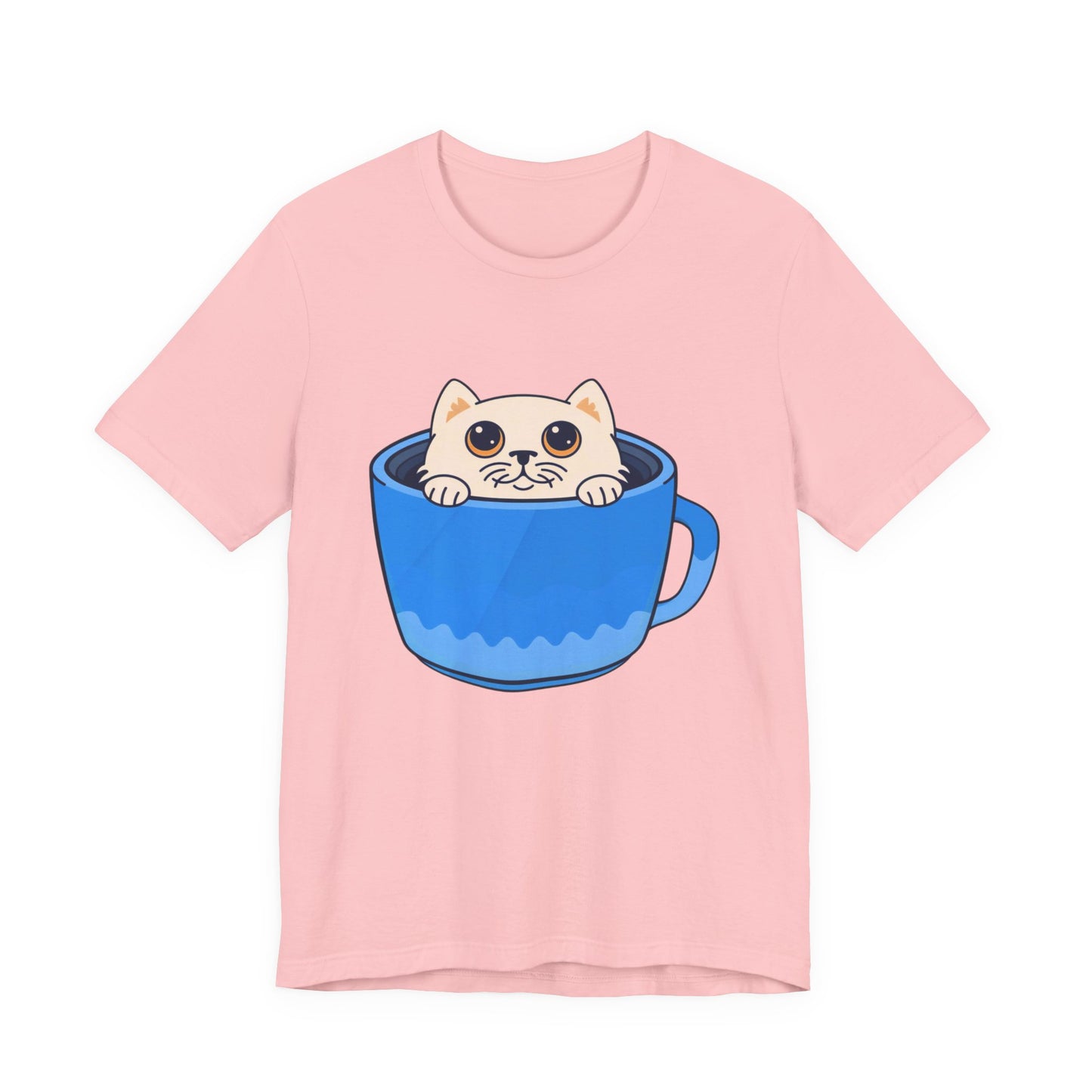 Cat in a Blue Mug T‑Shirt — Cute Kawaii Kitten Tee