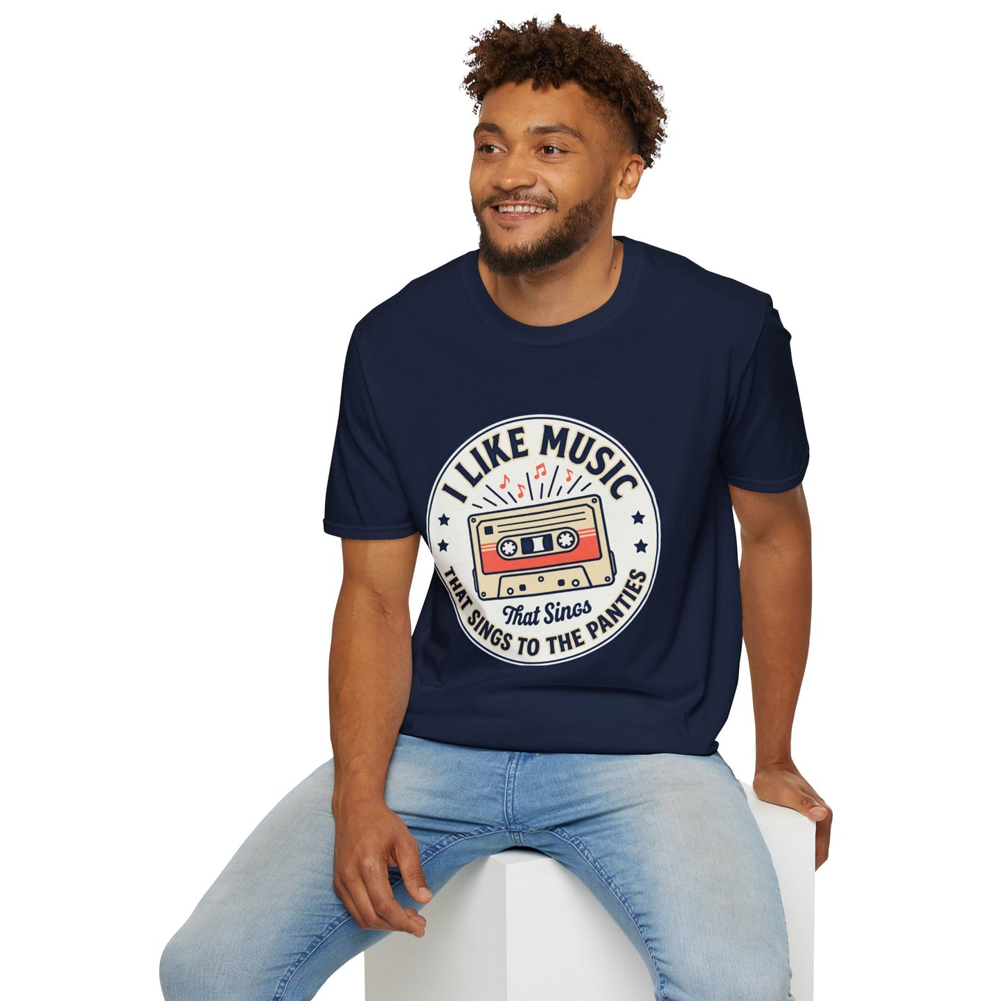 Retro Cassette T-Shirt — "I Like Music That Sings to the Pants" Vintage Music Tee