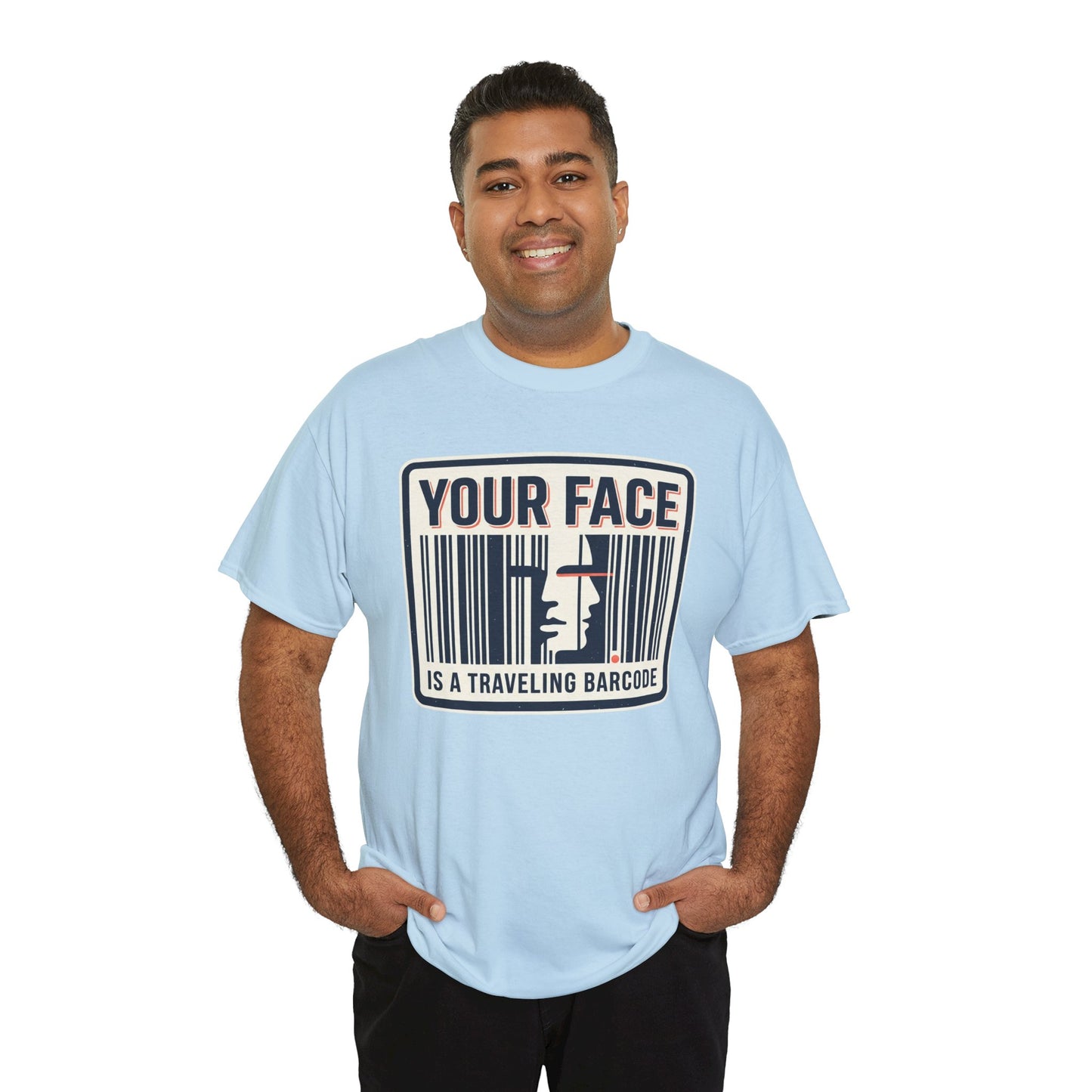 "Your Face Is a Traveling Barcode" Graphic Tee