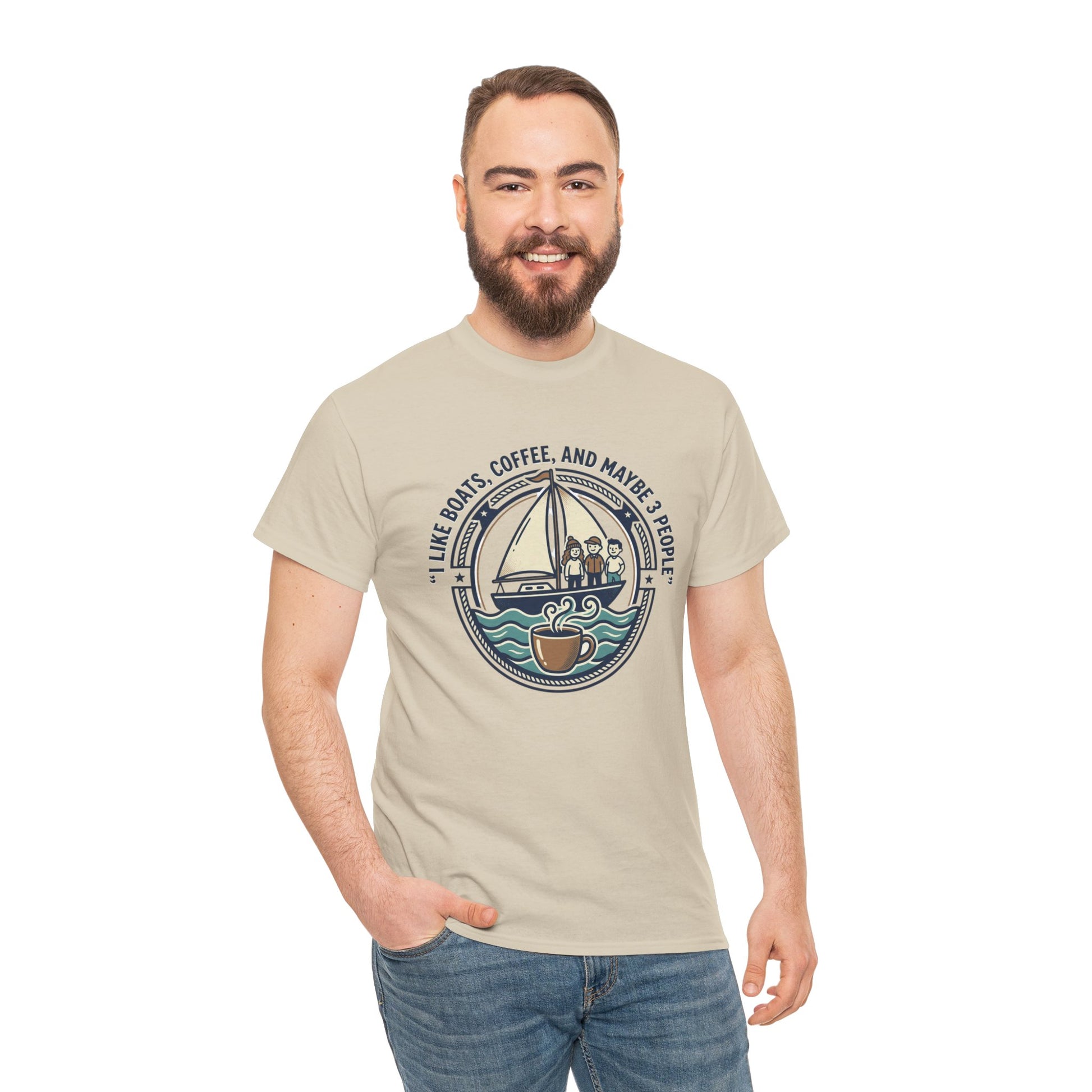 Sailboats & Coffee T‑Shirt — "I Like Boats, Coffee, and Maybe 3 People" Graphic Tee Printify