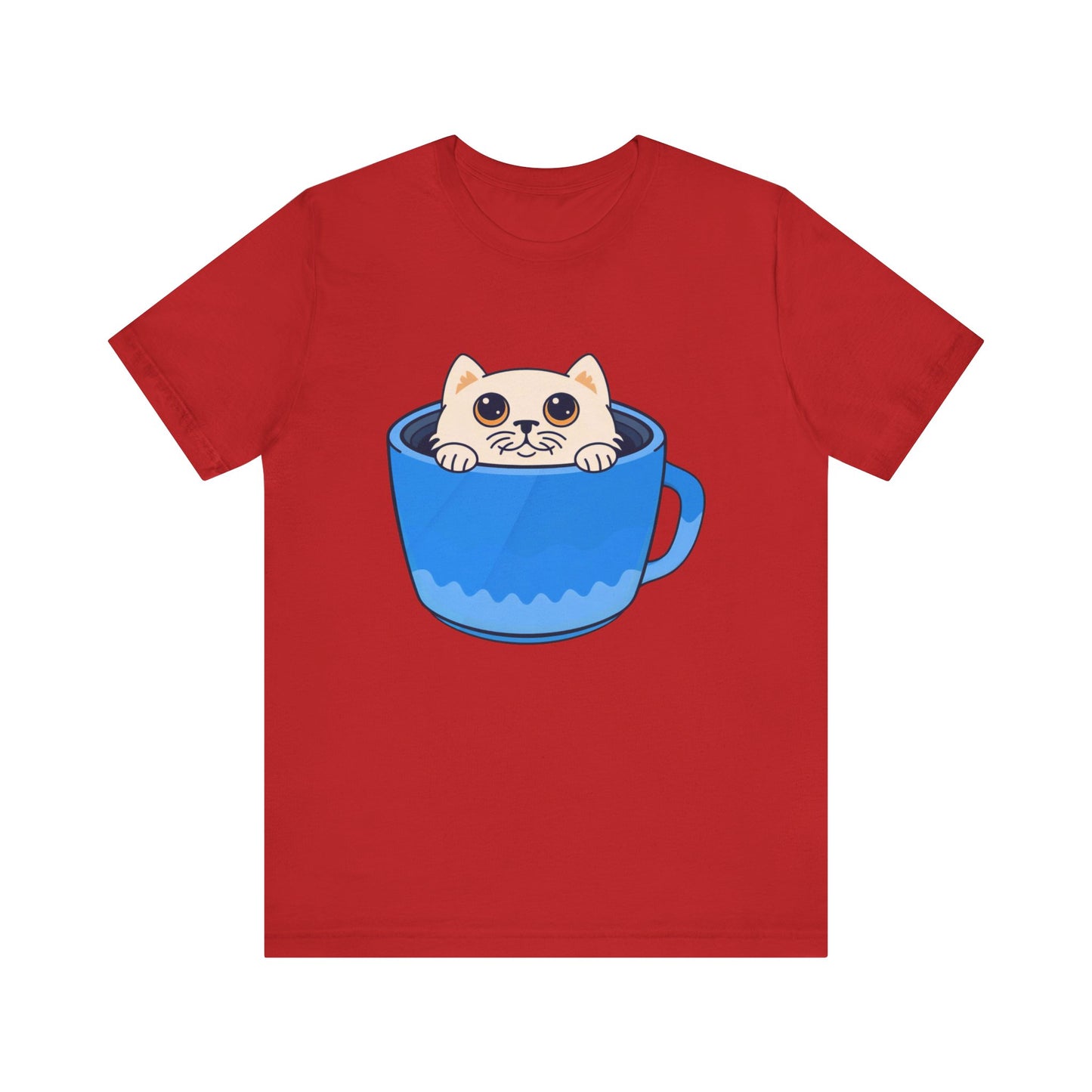 Cat in a Blue Mug T‑Shirt — Cute Kawaii Kitten Tee