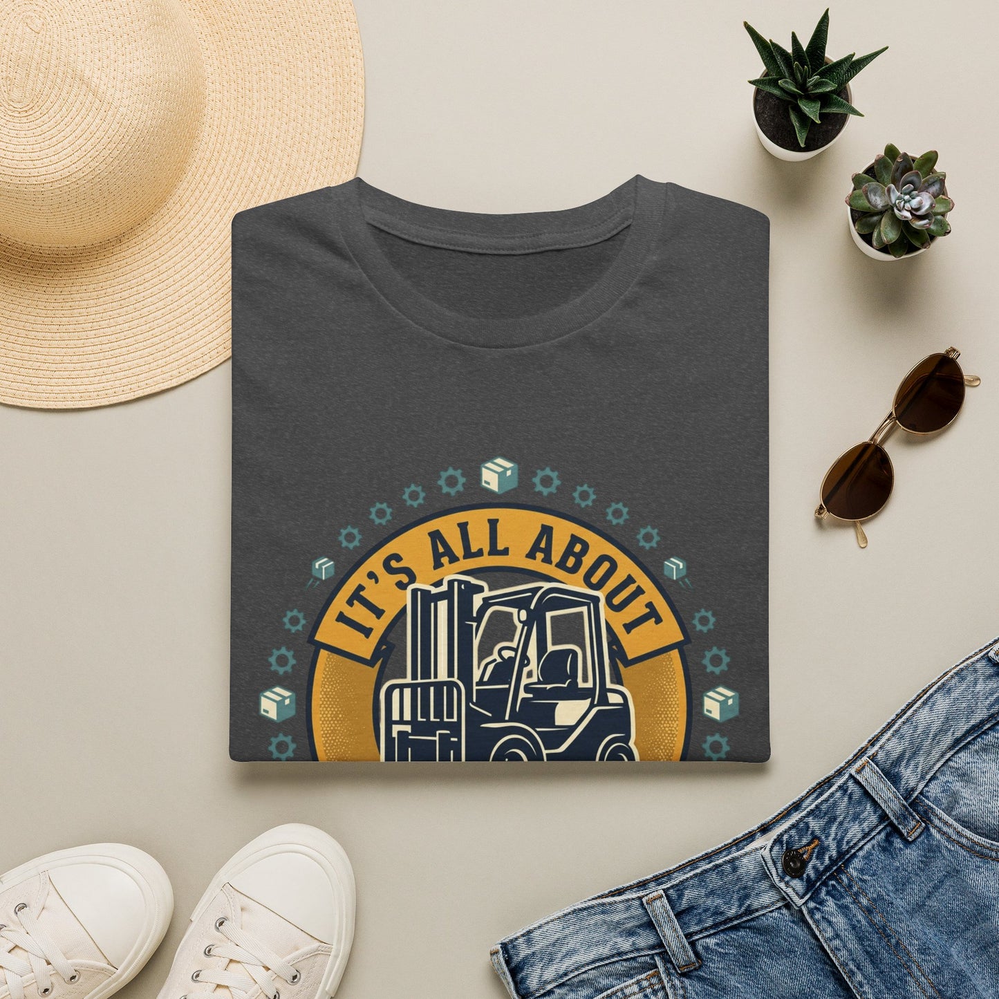 Moving Company T-Shirt — "It's All About Moving Units" Forklift Logo