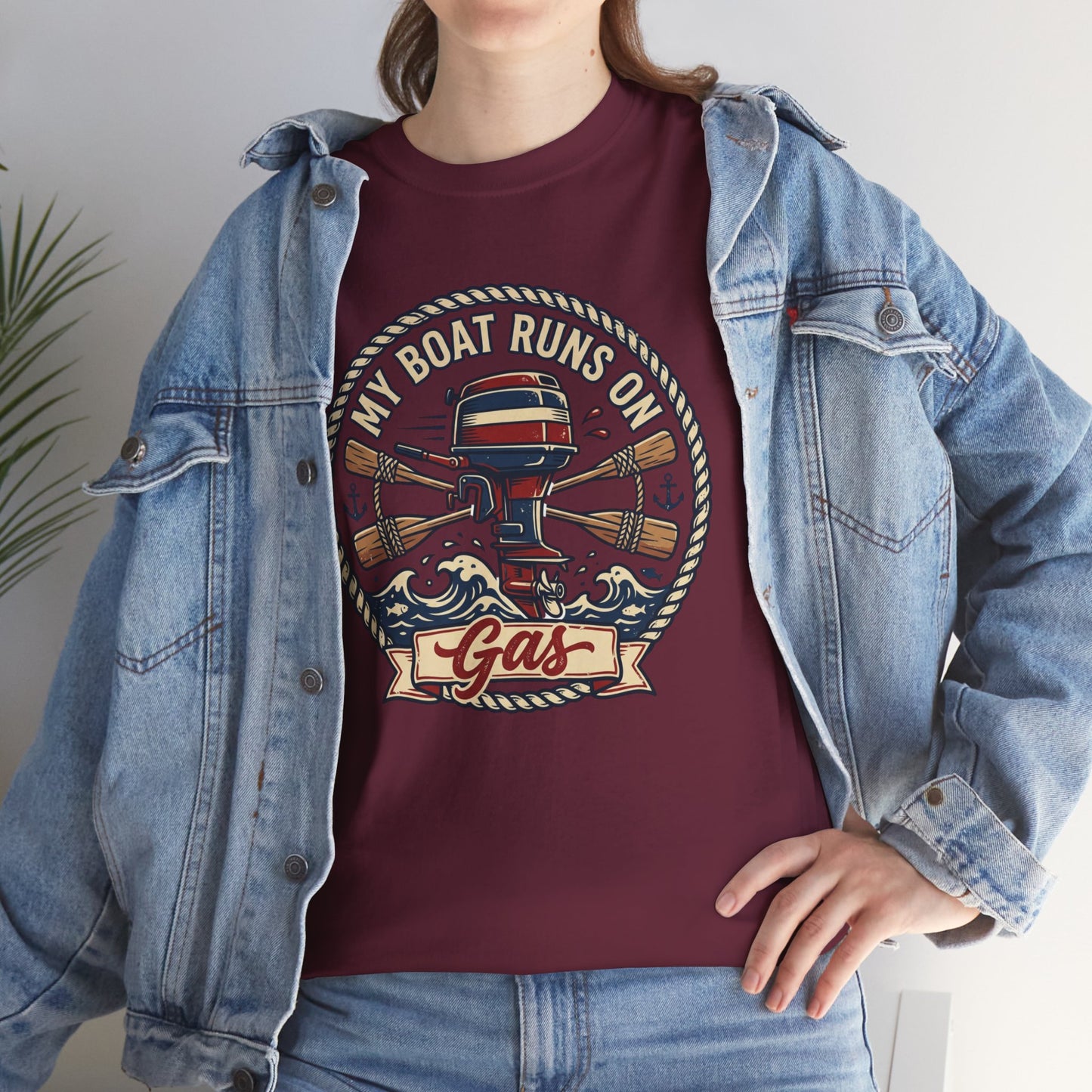 Boat Runs on Gas T-Shirt — Vintage Outboard Motor Fishing Tee Printify
