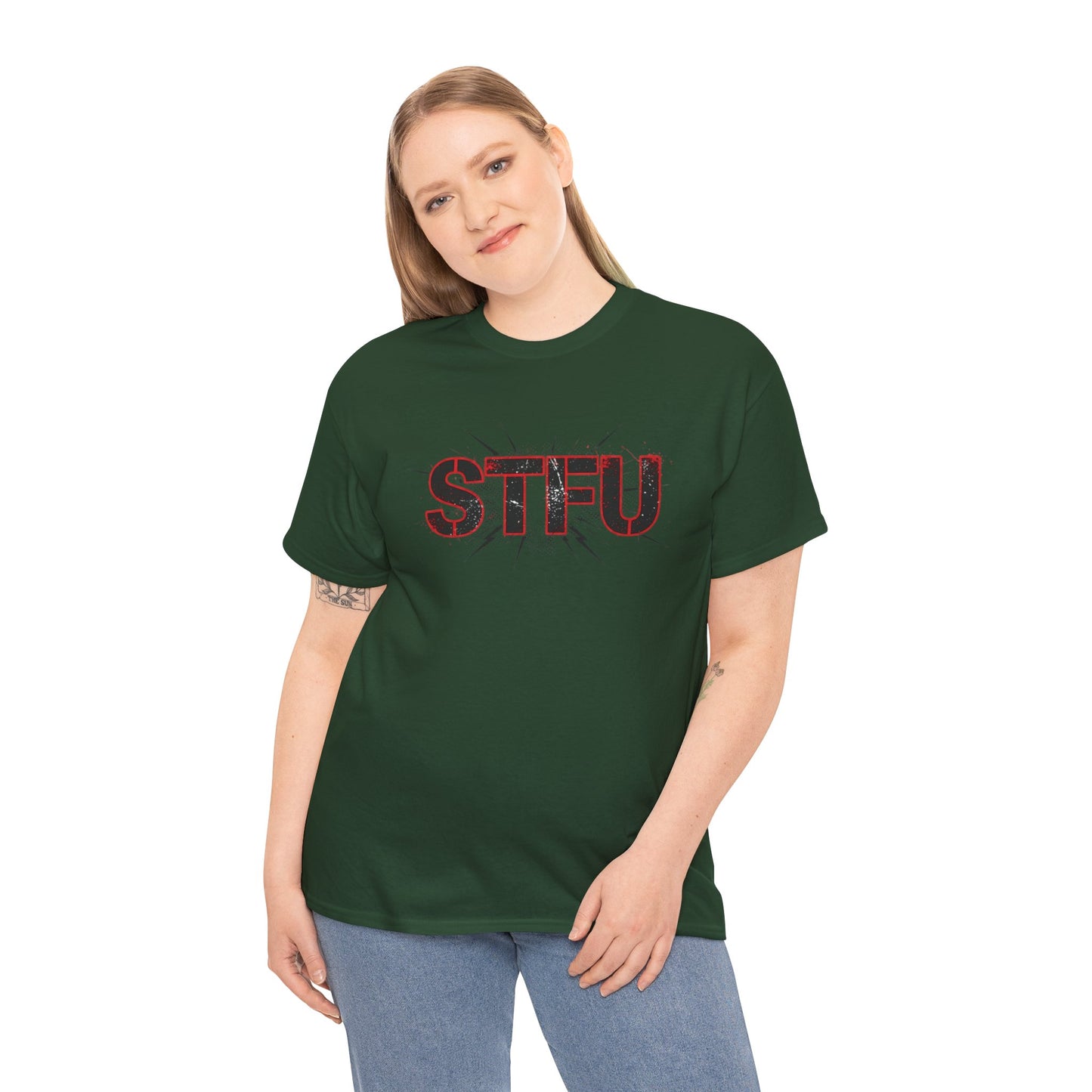 STFU Graphic Tee — Bold Distressed Text Shirt for Statement Style Printify