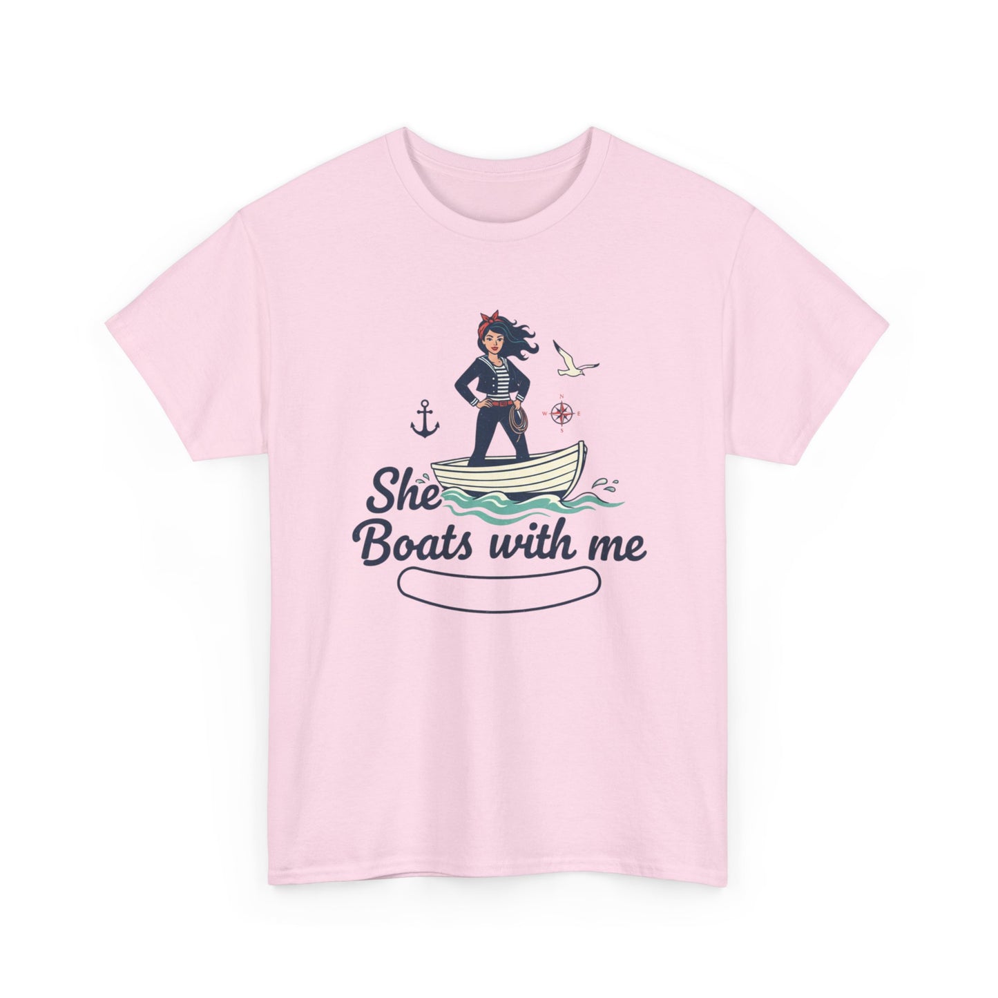 T-Shirt — "She Boats With Me" Nautical Couple Tee Printify