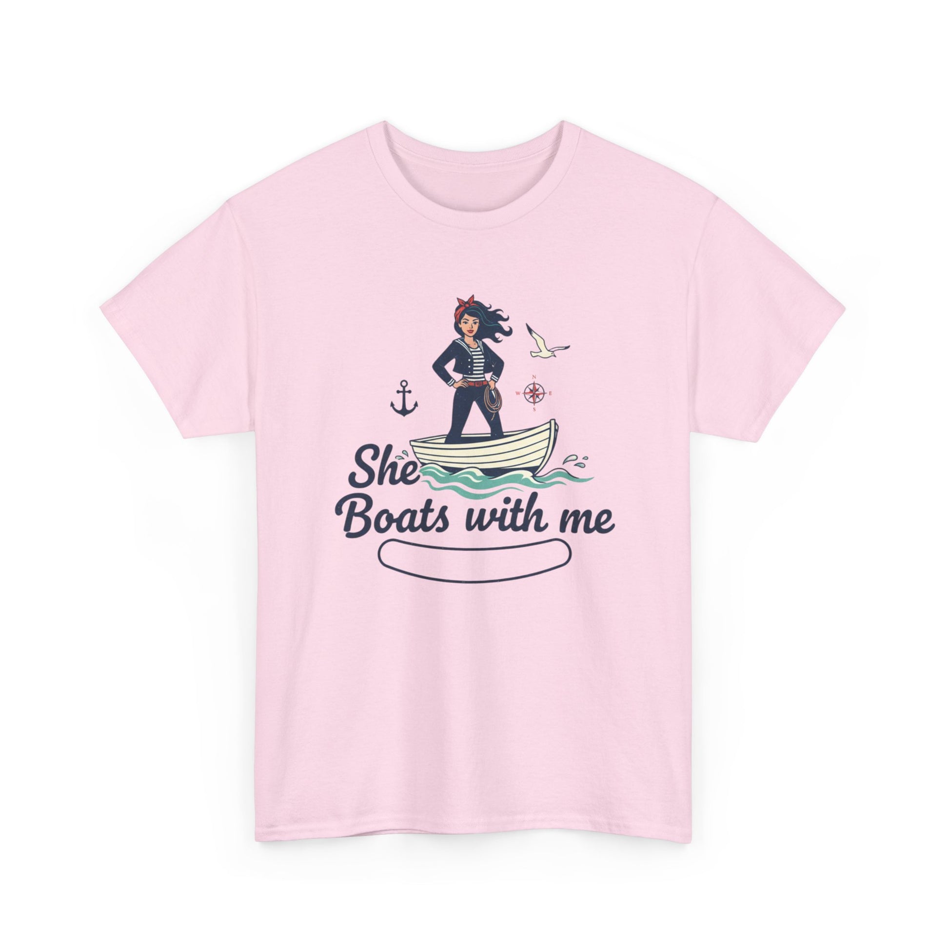 T-Shirt — "She Boats With Me" Nautical Couple Tee Printify