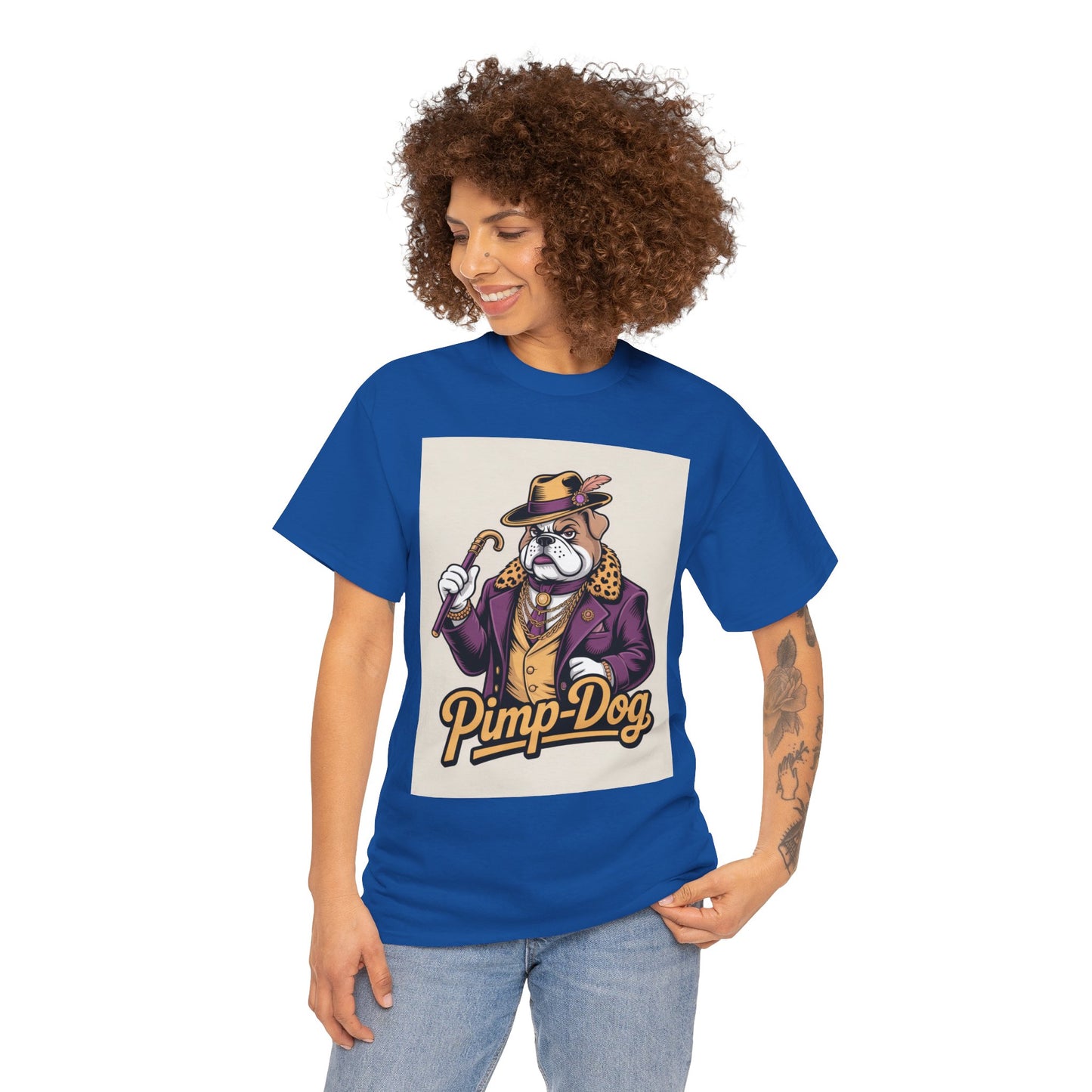 Pimp-Dog Graphic Tee — Retro Bulldog Character Shirt Printify