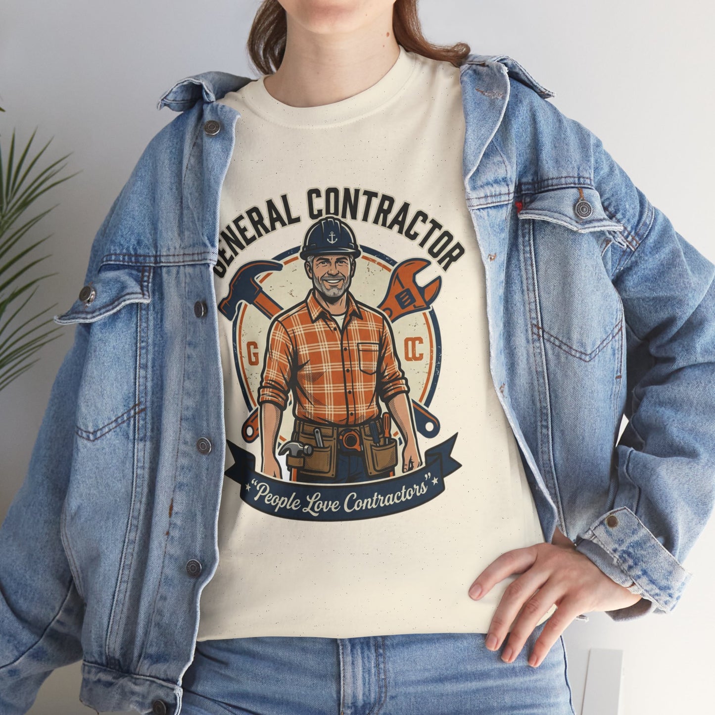 General Contractor T-Shirt — Vintage Construction Worker Logo Tee Printify
