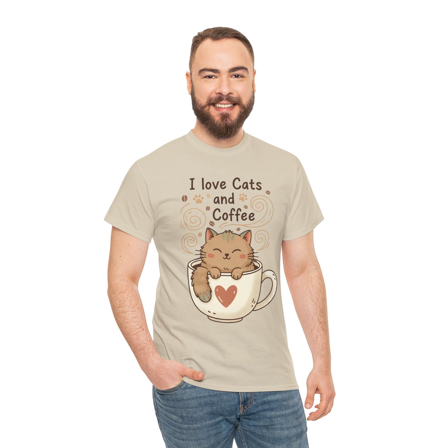 Cat and Coffee T‑Shirt — "I Love Cats and Coffee" Cute Cat in Mug Tee