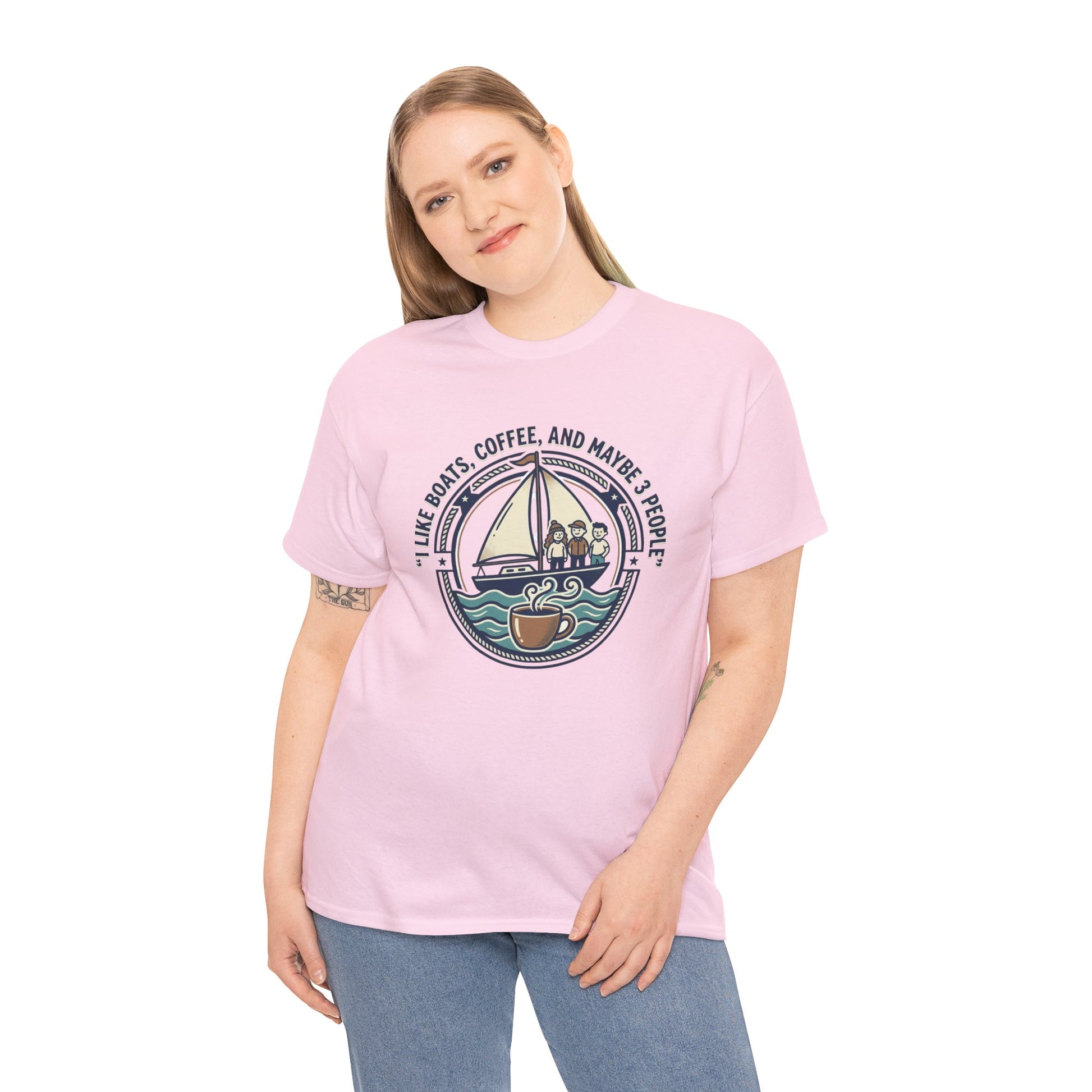 Sailboats & Coffee T‑Shirt — "I Like Boats, Coffee, and Maybe 3 People" Graphic Tee Printify
