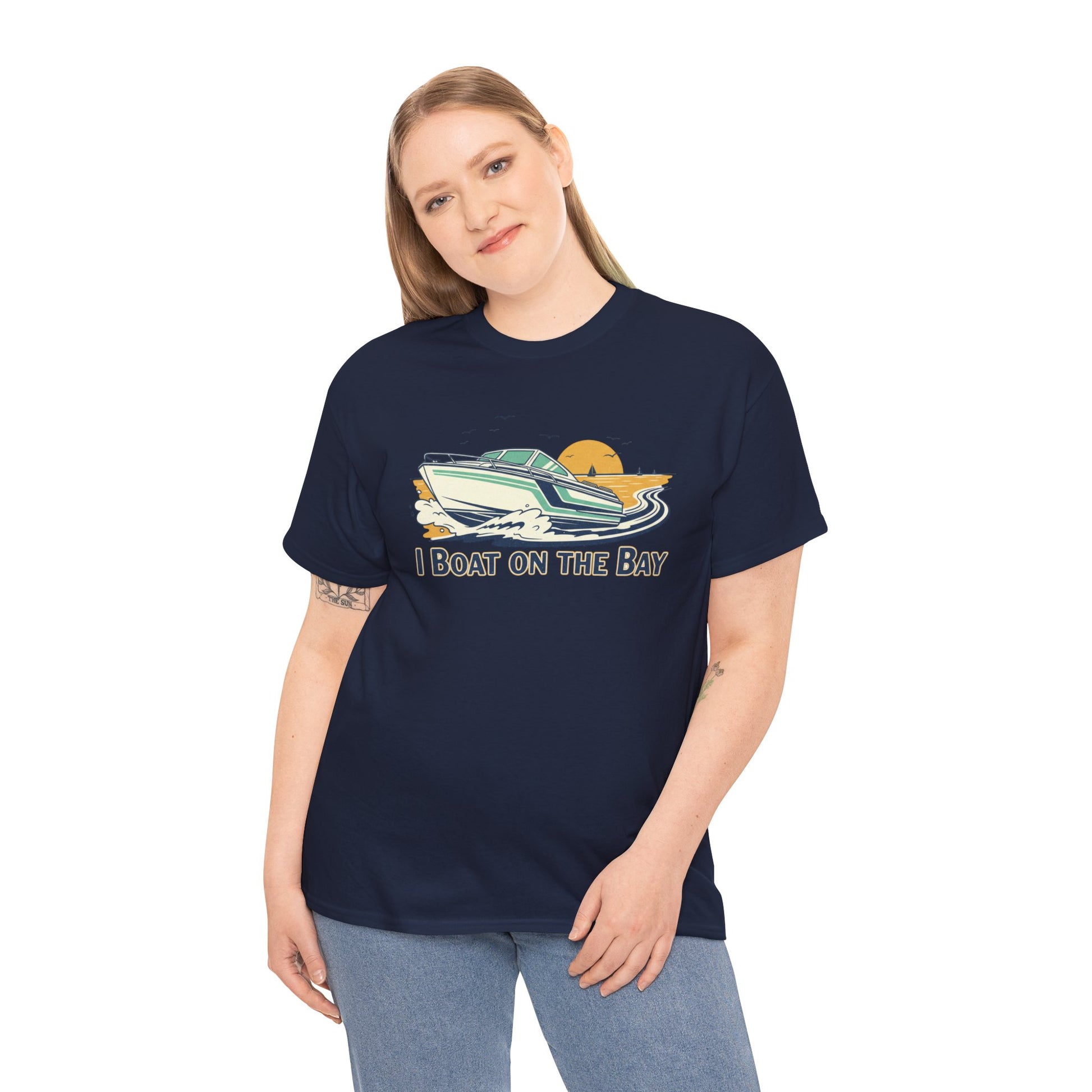 Boat on the Bay T-Shirt — Retro Motorboat Sunset Tee Printify