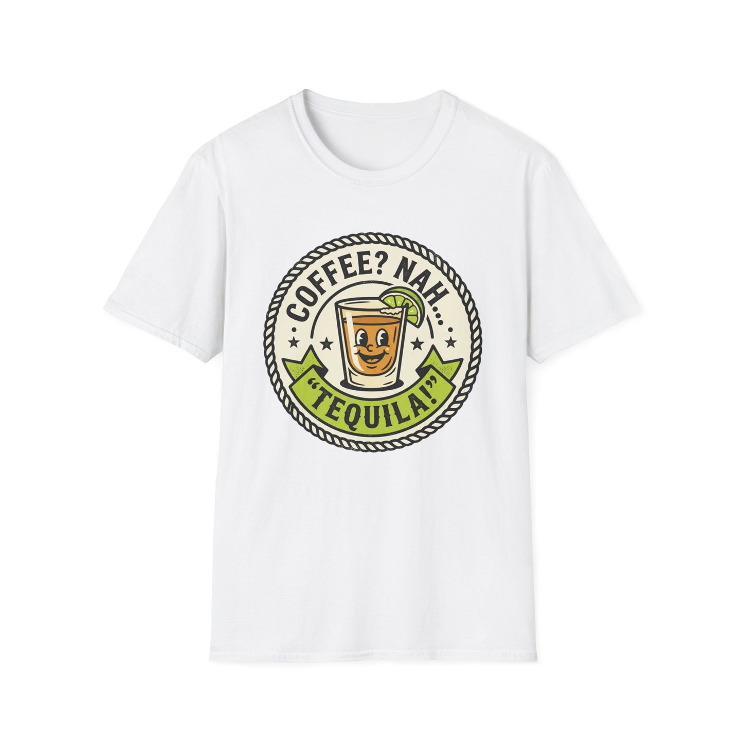 Coffee? Nah, Tequila! T-Shirt – Funny Shot Glass Graphic Tee for Party Lovers