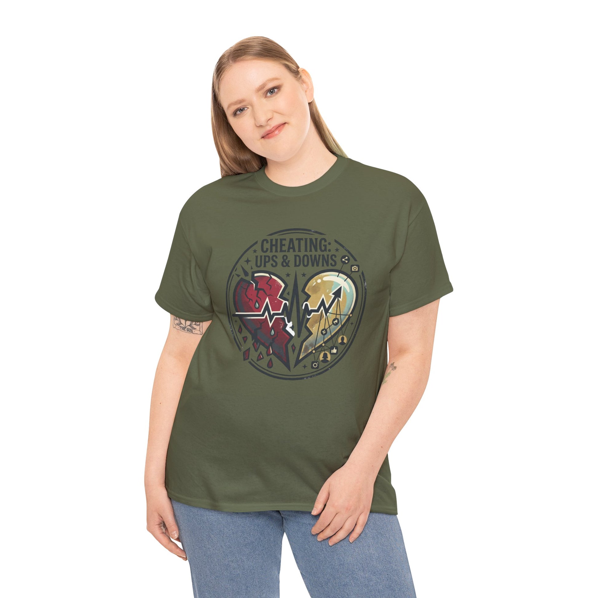 Cheating: Ups & Downs Broken Heart Graphic Tee Printify