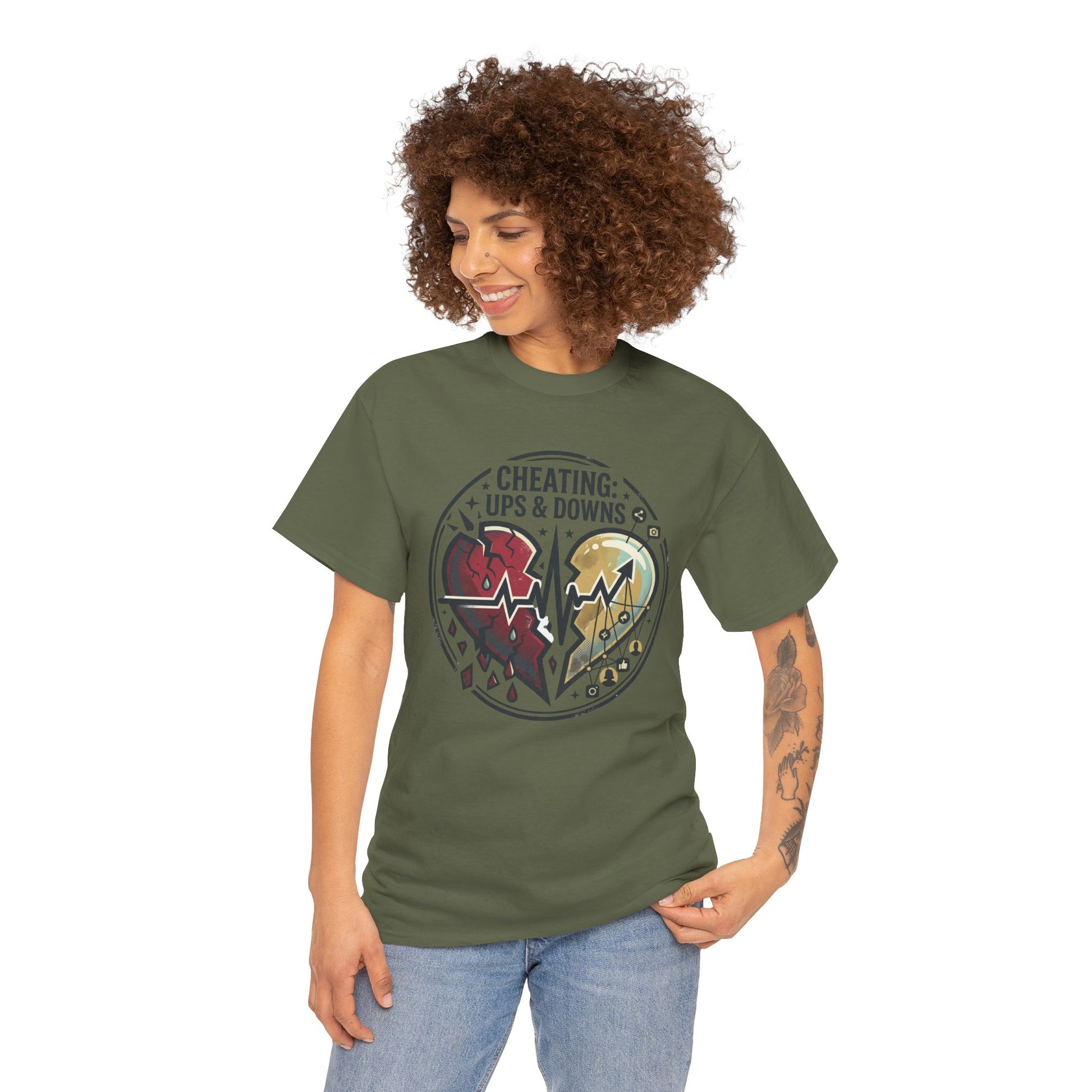 Cheating: Ups & Downs Broken Heart Graphic Tee Printify